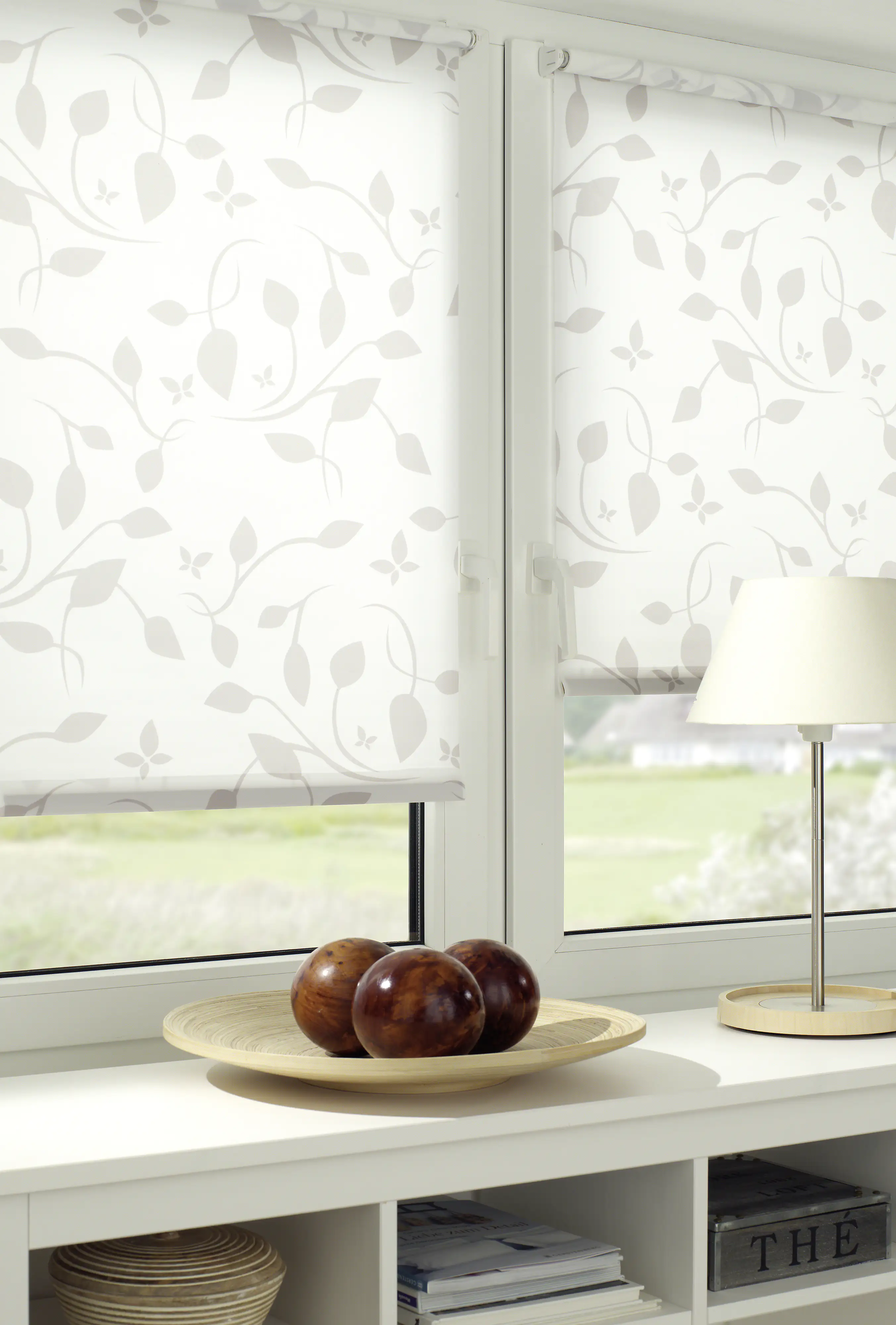 Gardinia EasyFix Rollo mit Blättern weiß beige 100 x 150 cm