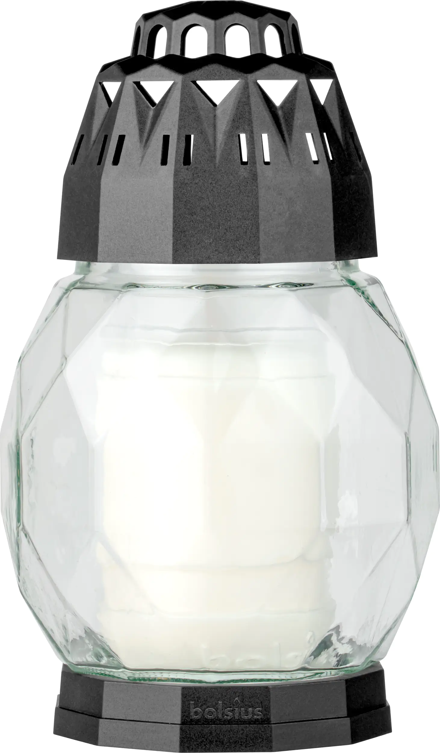 Bolsius Grablaterne Diamond aus Glas weiß 178/108 mm