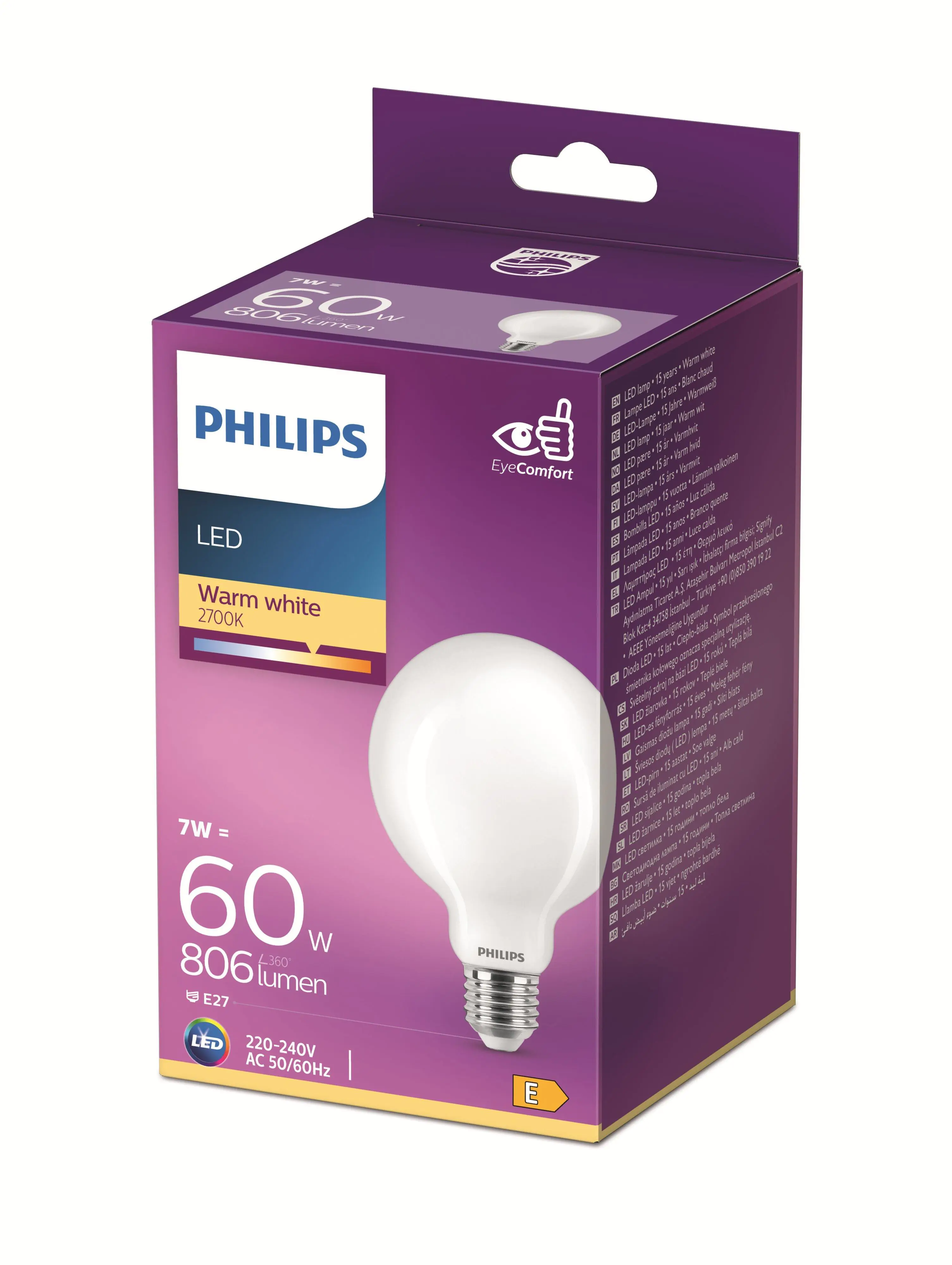 Philips LED-Leuchtmittel Filament  Globe G93 E27 7W warmweiß matt