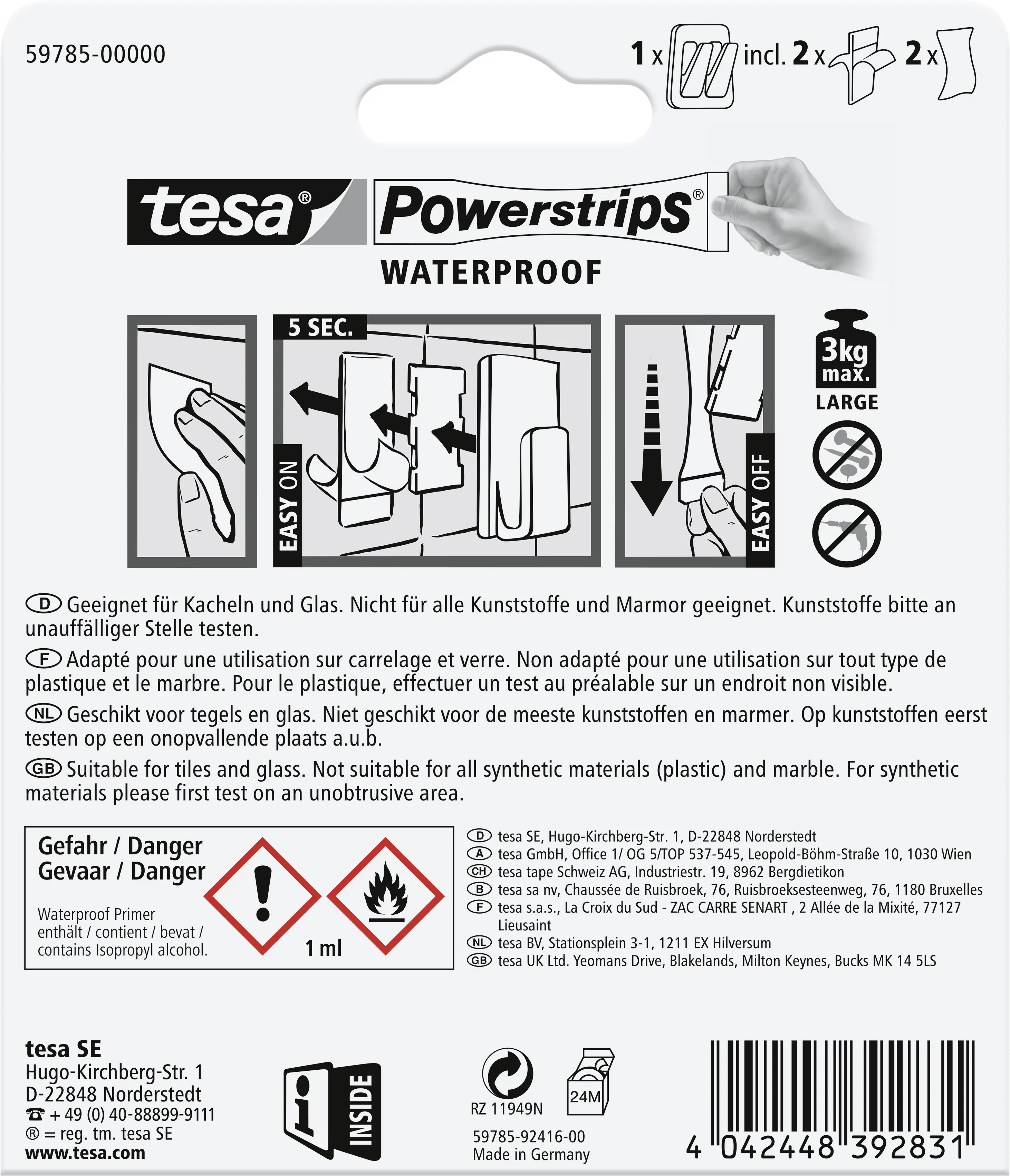 tesa Powerstrips Doppelhaken Waterproof weiß