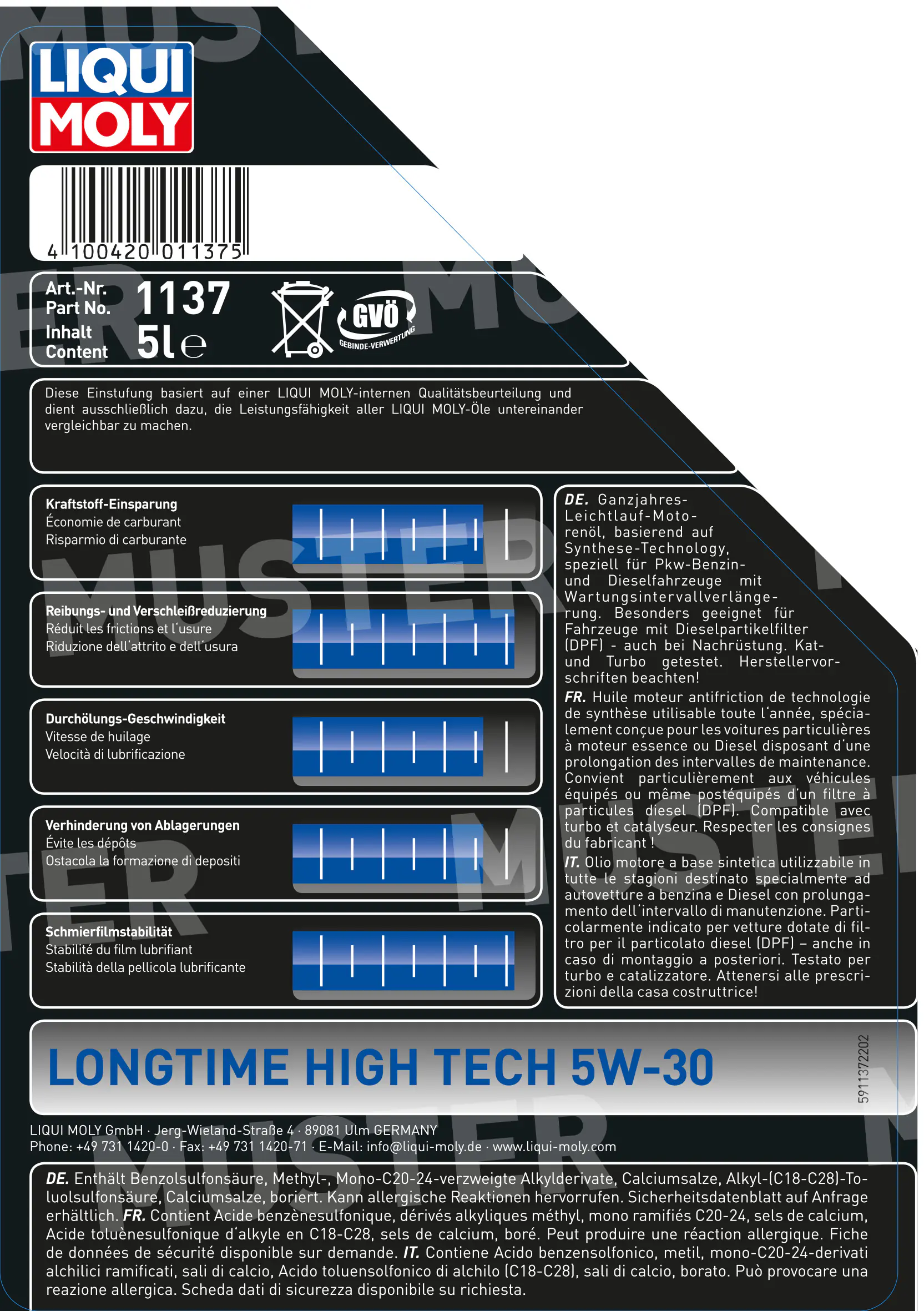 Liqui Moly Motoröl Longtime High Tech SAE 5W-30 5 L