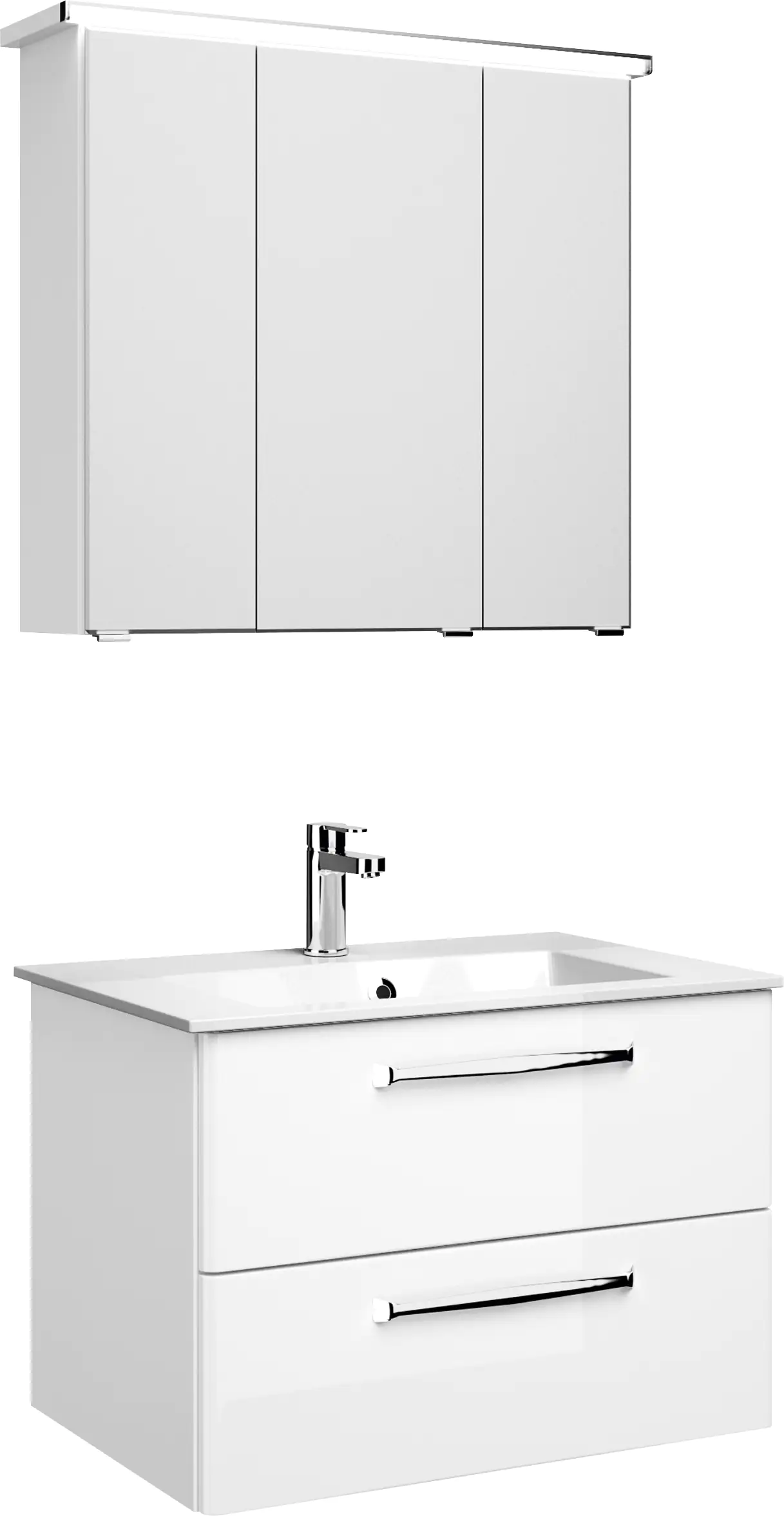 4017026080530 Pelipal Badmöbel-Set Trentino Weiß Hgl/Weiß Glanz mit Mineralmarmor-Waschtisch + LED-Profil 77 cm