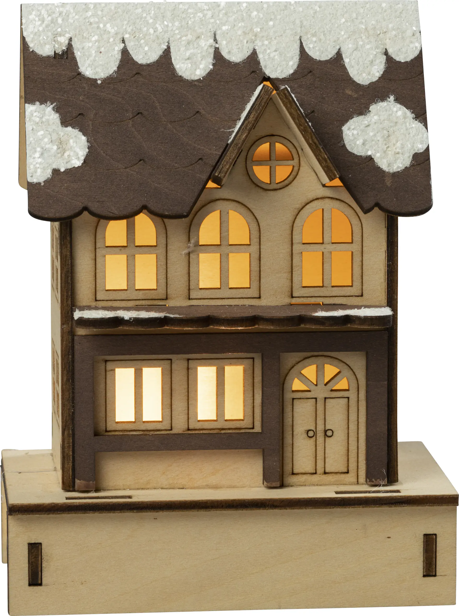 HGD Dekoaufsteller Stadthaus mit Timer 10 x 14 cm warmweiß natur/braun