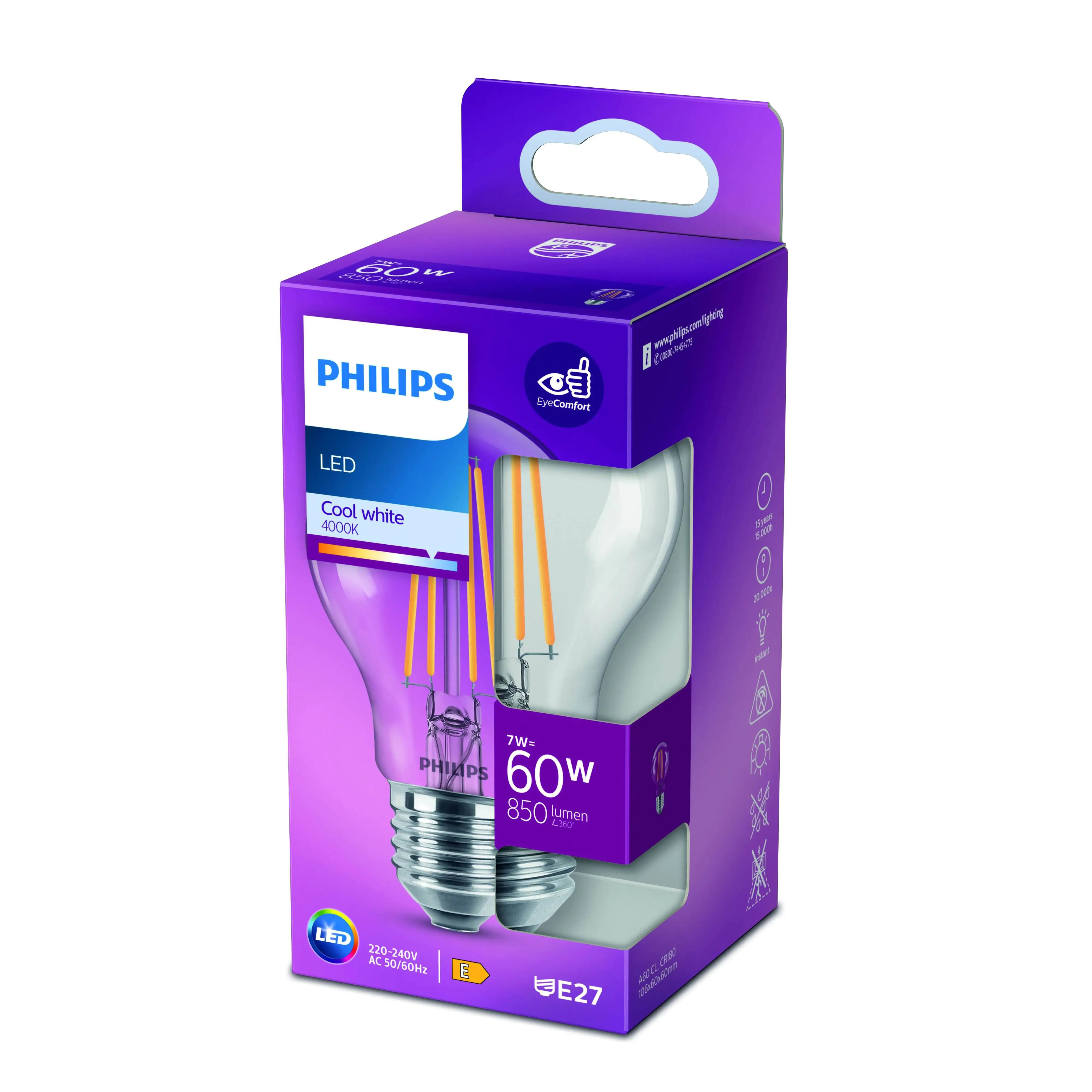 Philips LED-Leuchtmittel Birnenform A60 E27 7W neutralweiß