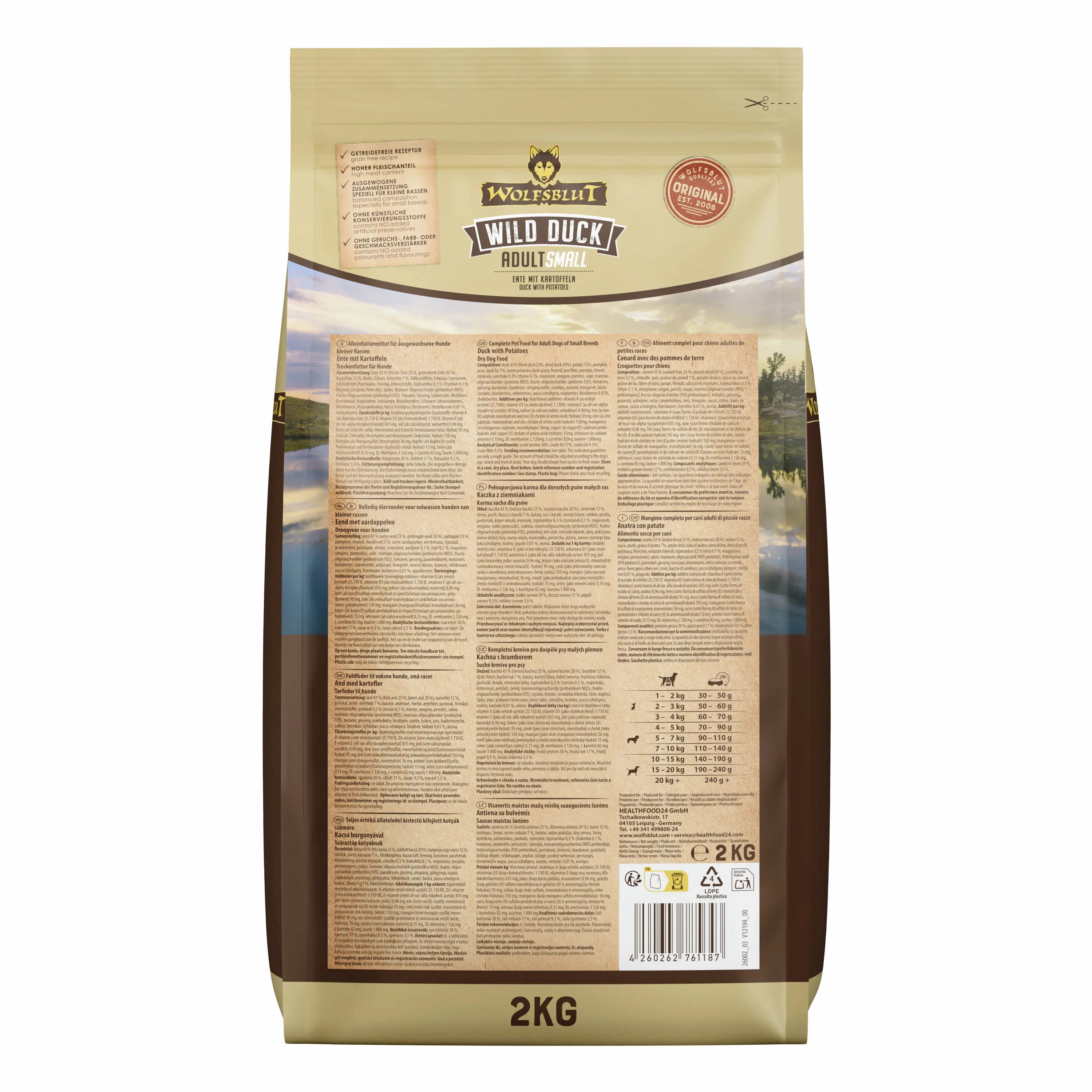 Wolfsblut Wild Duck Small Breed Hundetrockenfutter Adult getreidefrei 2 kg Ente