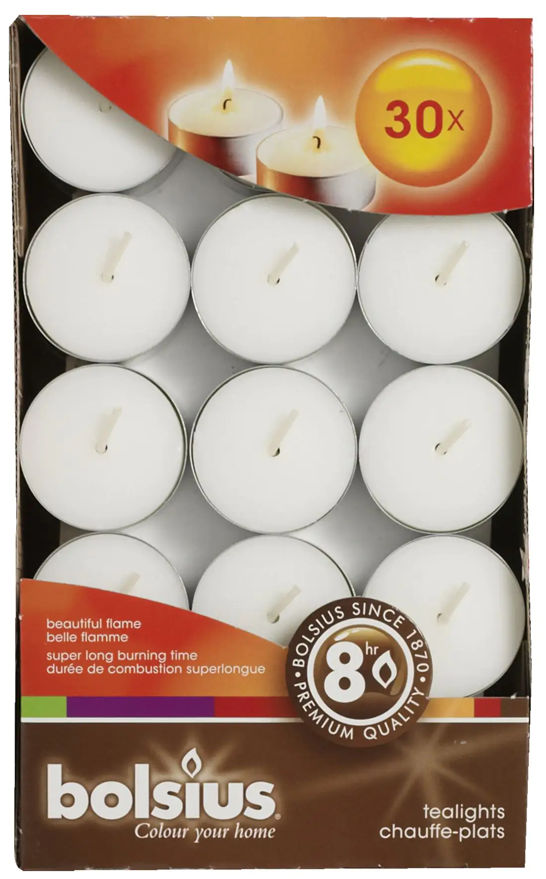 Bolsius Teelichter weiß, Höhe 2,4 cm, Ø 3,8 cm, 30 Stück
