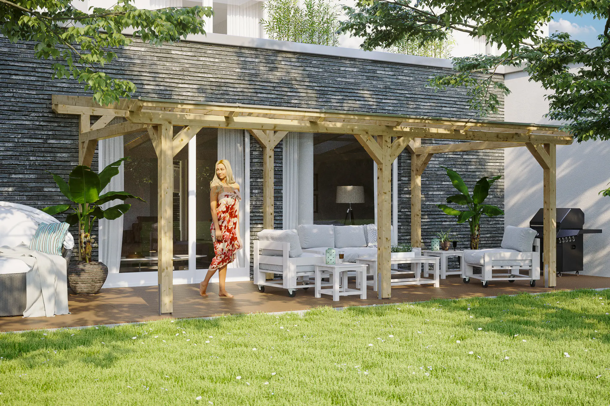 SKAN HOLZ Terrassenüberdachung Siena 648 x 350 cm, Leimholz, natur