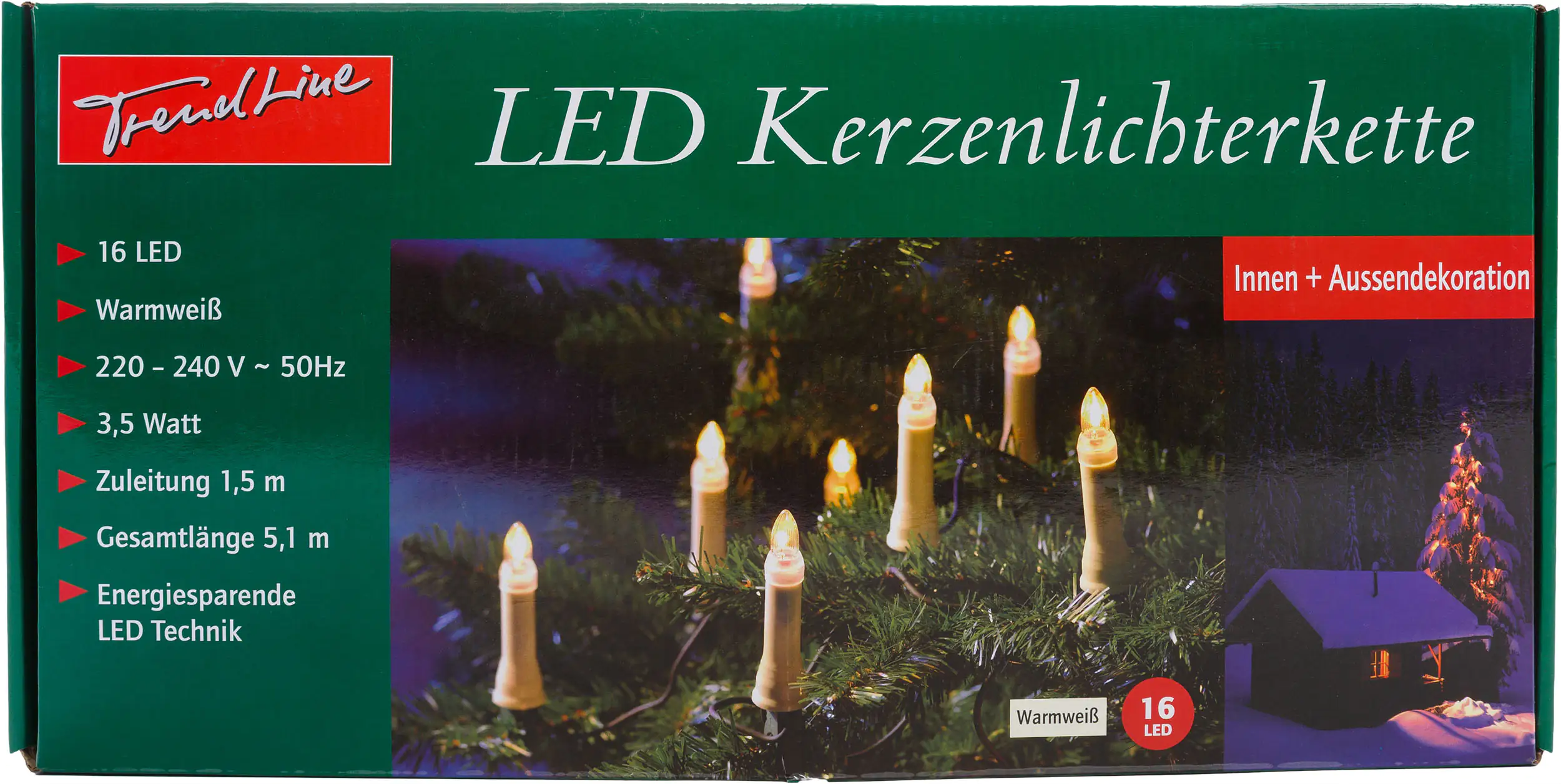 2077736023212_01 TrendLine LED Kerzenlichterkette 16 LED weiß für Innen und Außen
