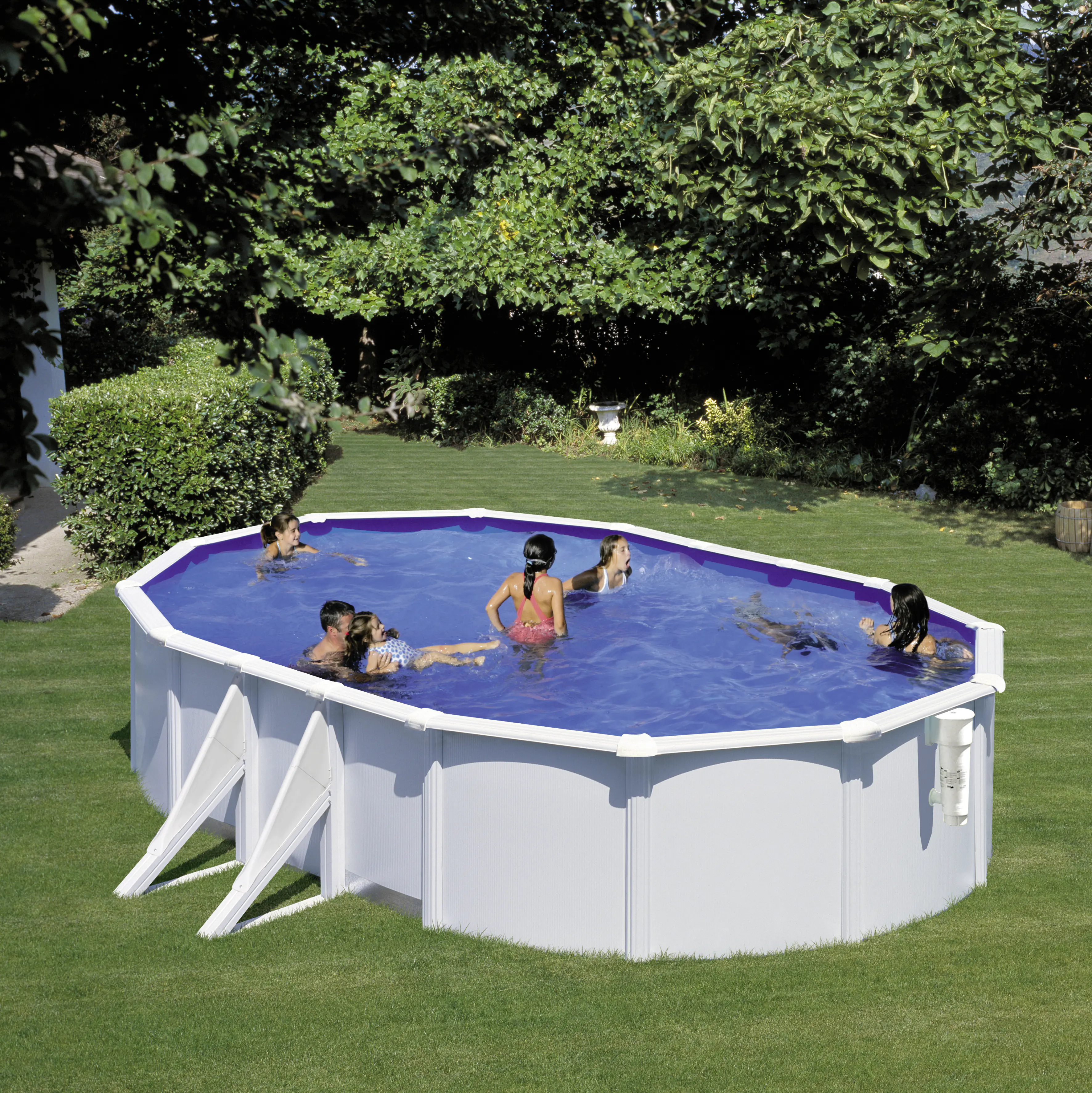 Gre Stahlwandpool Bora Bora Komplett-Set oval 634 x 575 x 122 cm weiß