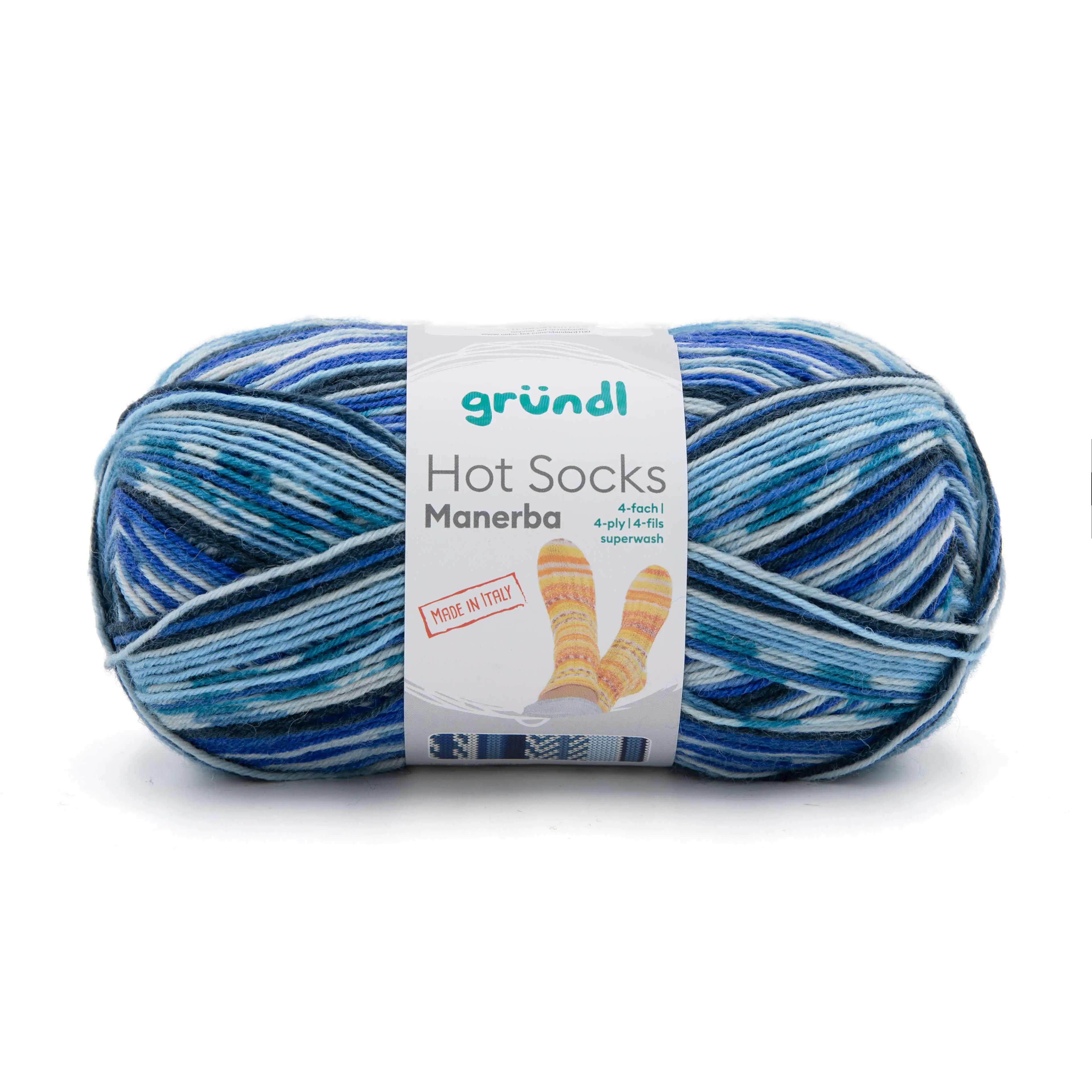 Gründl Wolle Hot Socks Manerba 4-fach 100 g hellblau-blau-nachtblau-natur