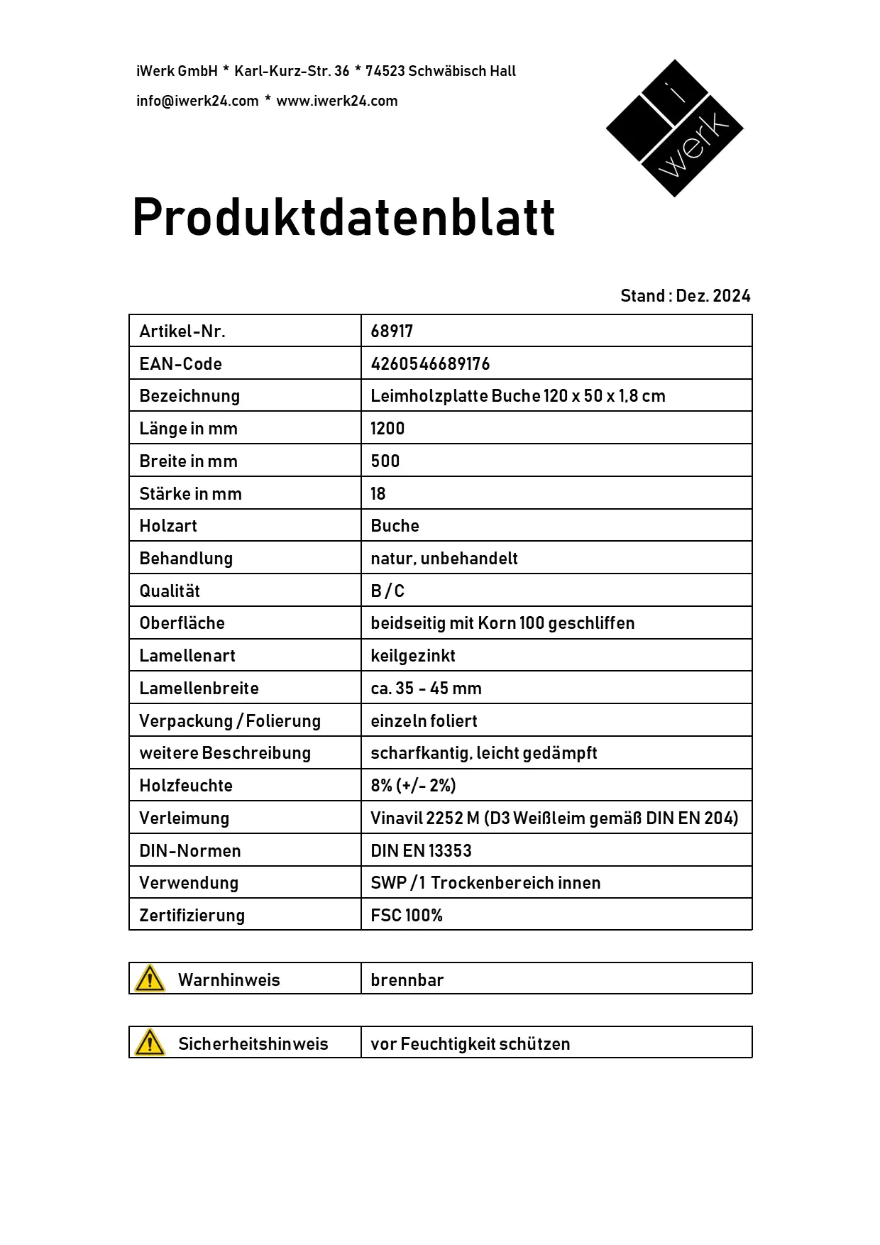 Leimholz Buche 120 x 50 cm 18 mm