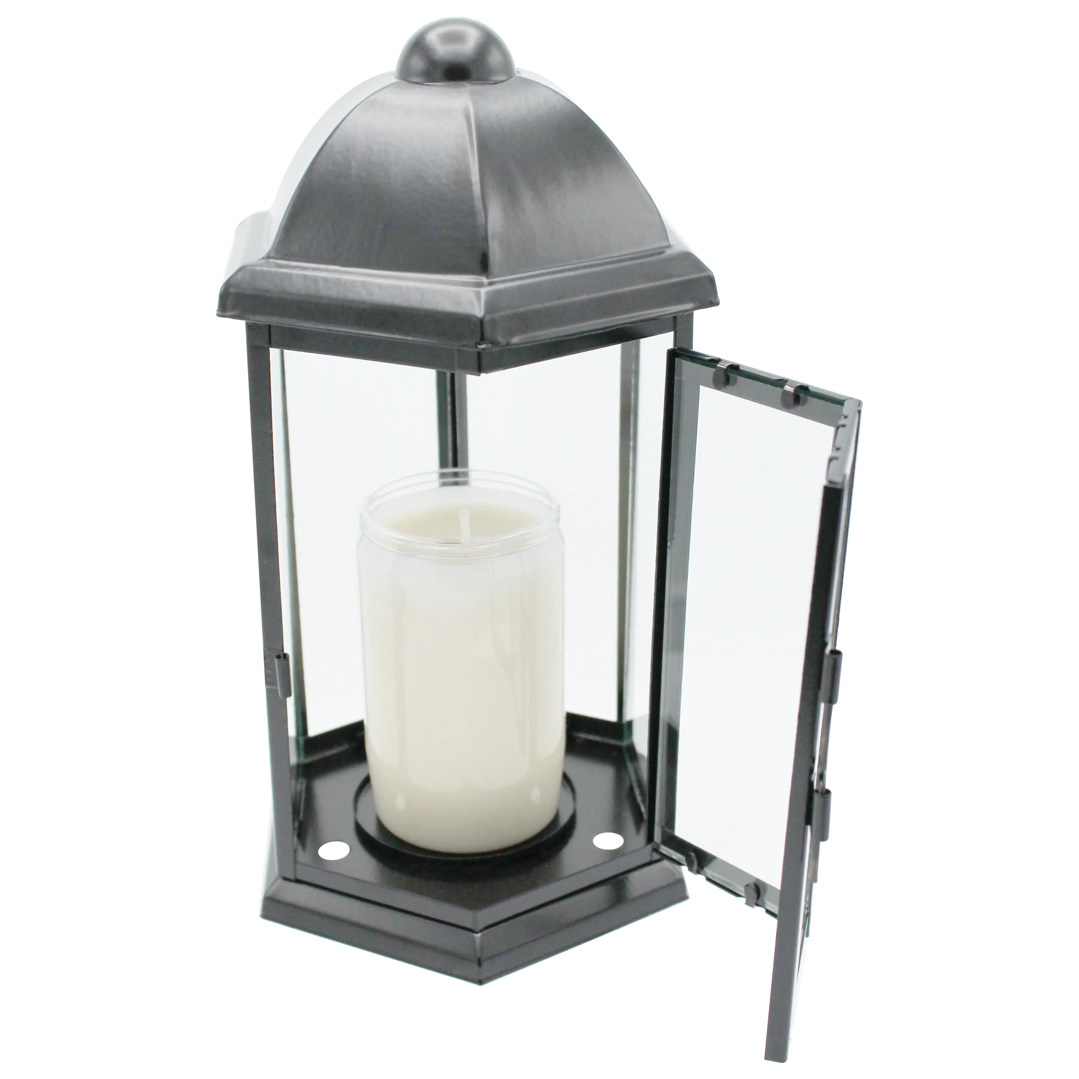 Grablaterne aus Stahlblech 23,5 cm schwarz mit Erdspieß Grablaterne aus Stahlblech 23,5 cm schwarz mit Erdspieß