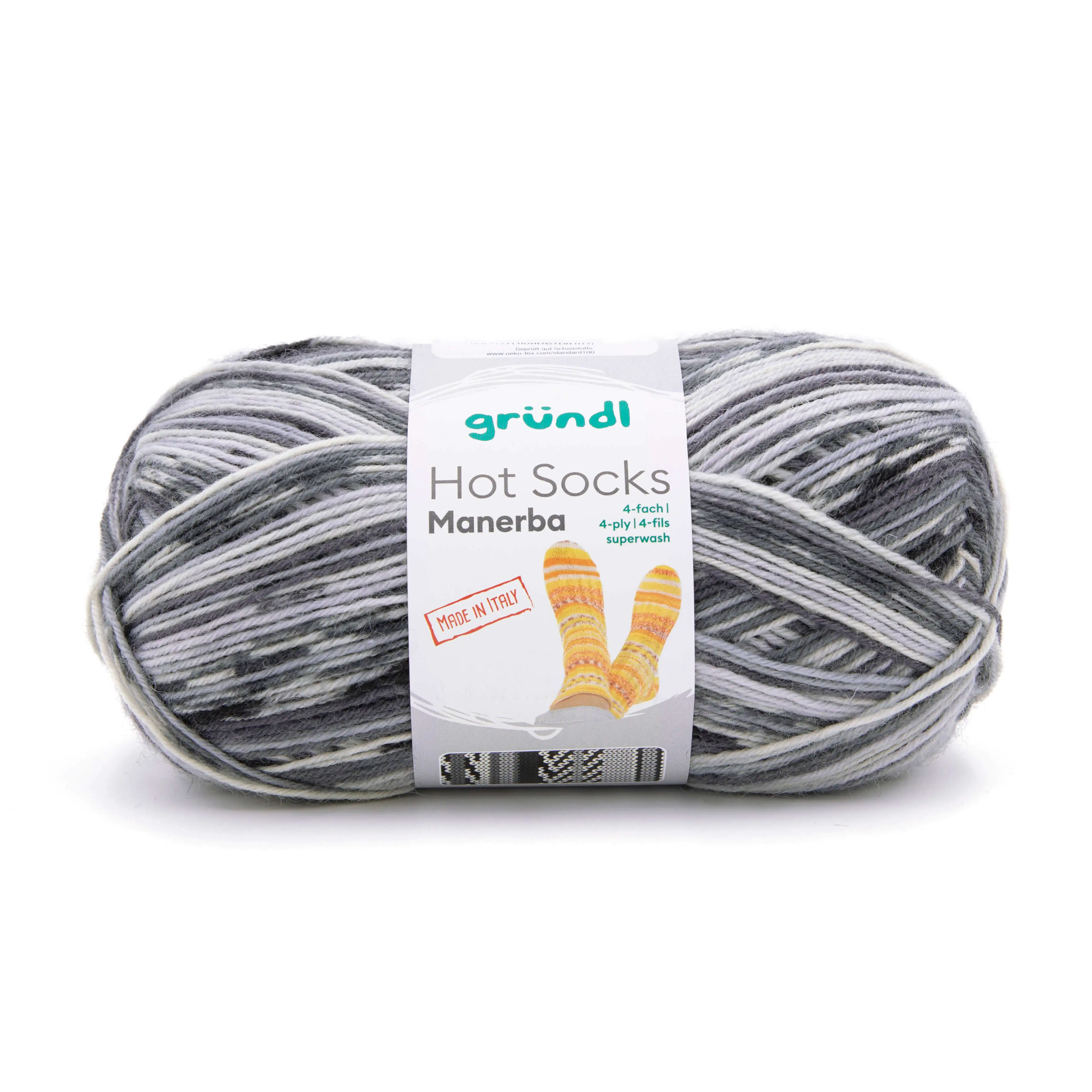 Gründl Wolle Hot Socks Manerba 100 g 4-fach mausgrau-anthrazit-natur