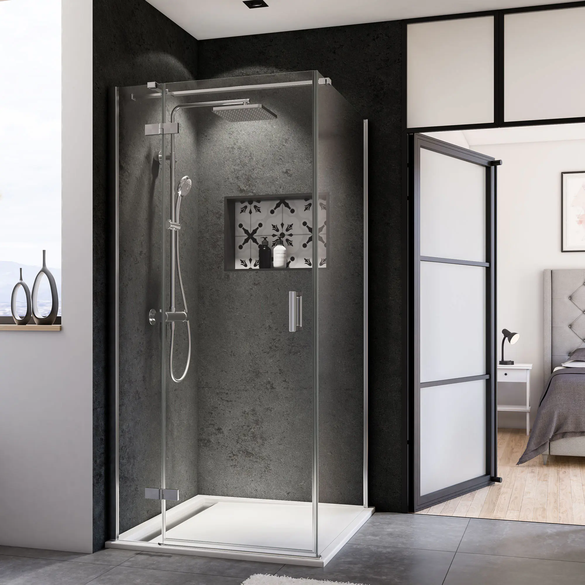 Breuer Panorama Seitenwand für Drehtür 90 x 200 cm alu chrom CER+