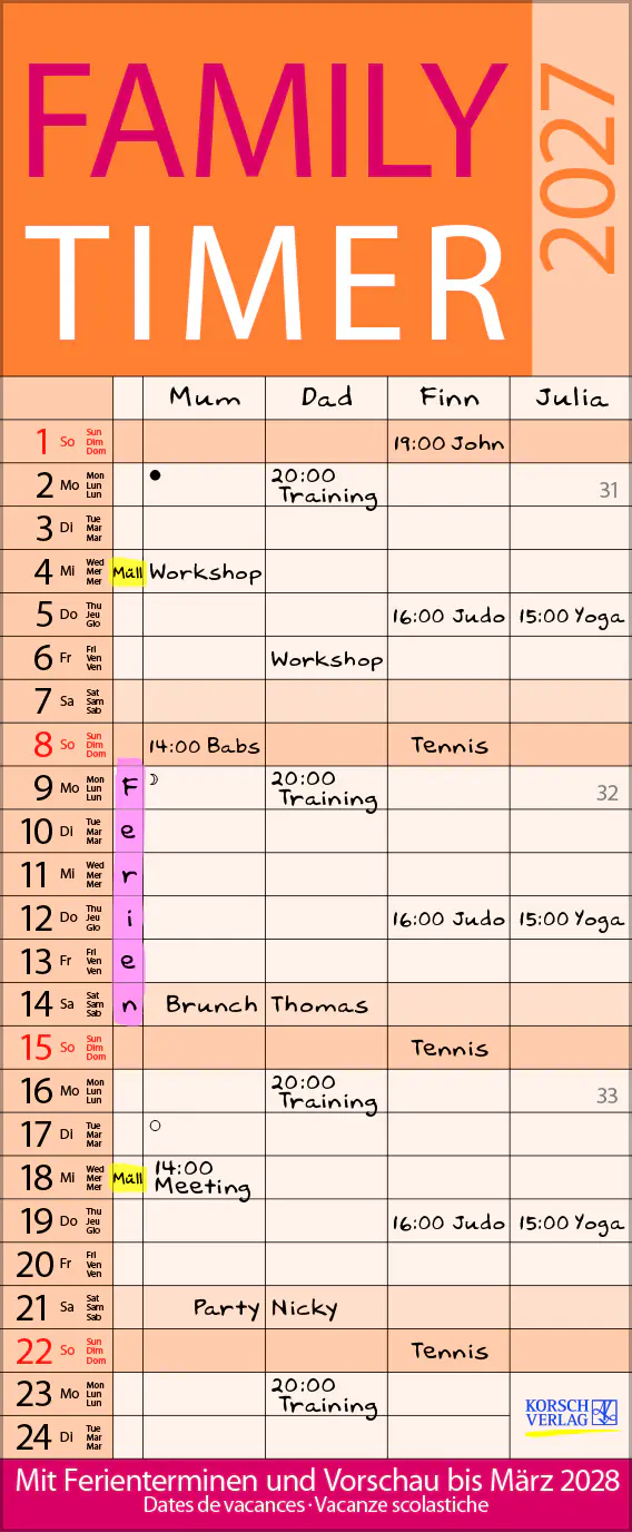 Korsch Kalender Family Timer Lifestyle 2027 