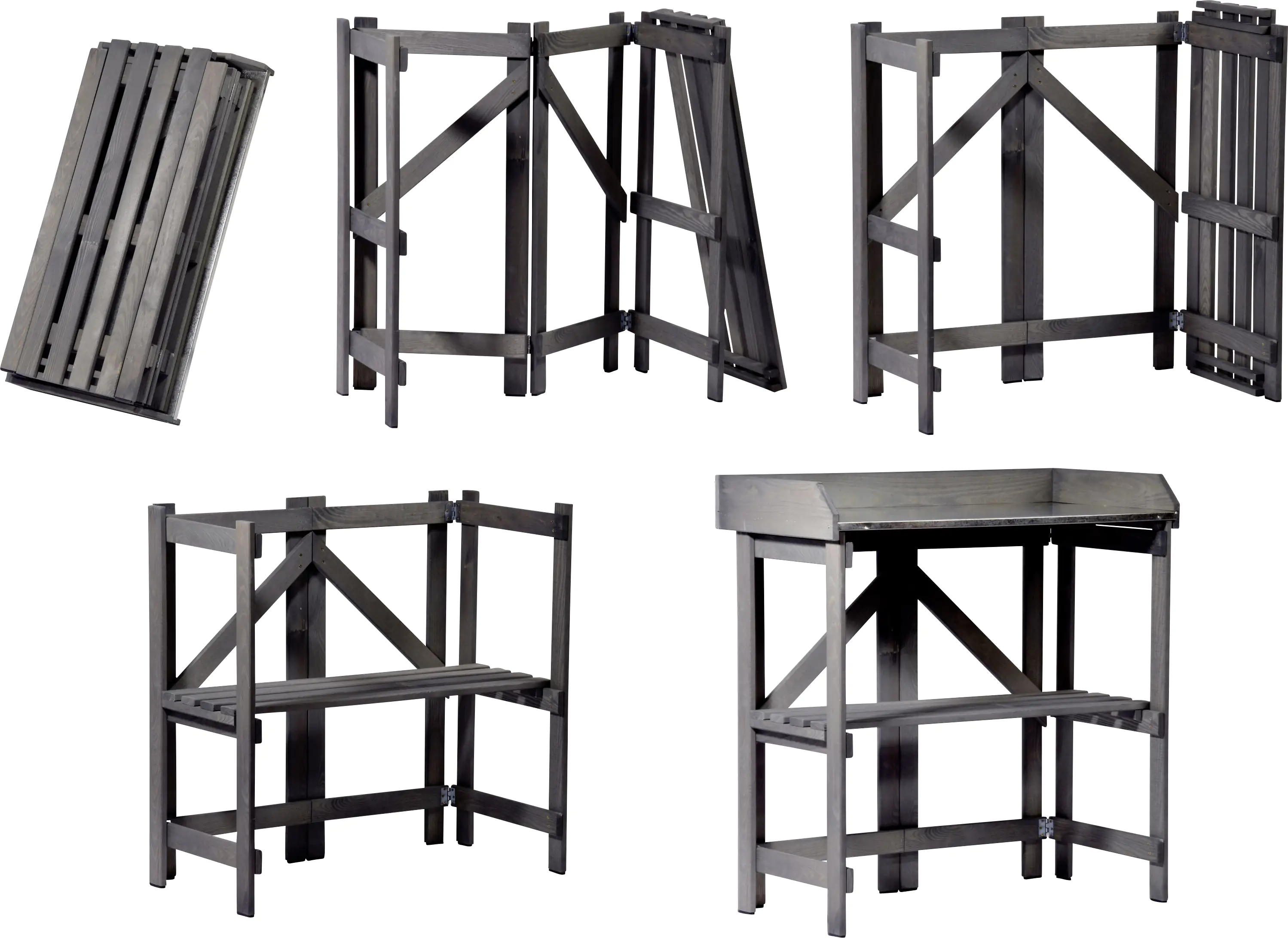 Dobar Pflanztisch mit Ablage zusammenklappbar Anthrazit 85 x 44 x 89 cm