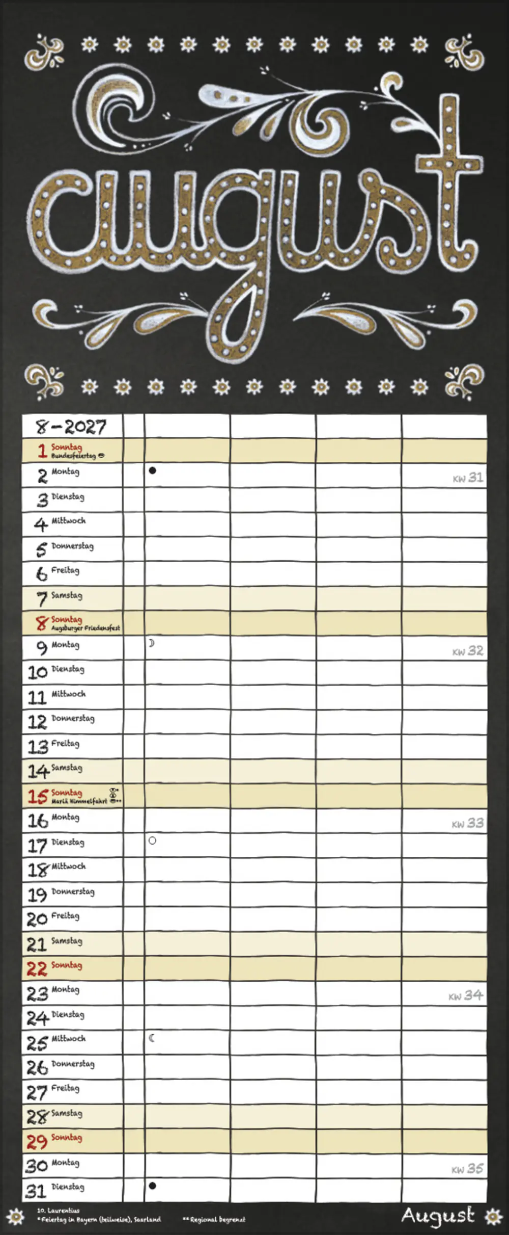 Korsch Kalender Timer Tafel 2027