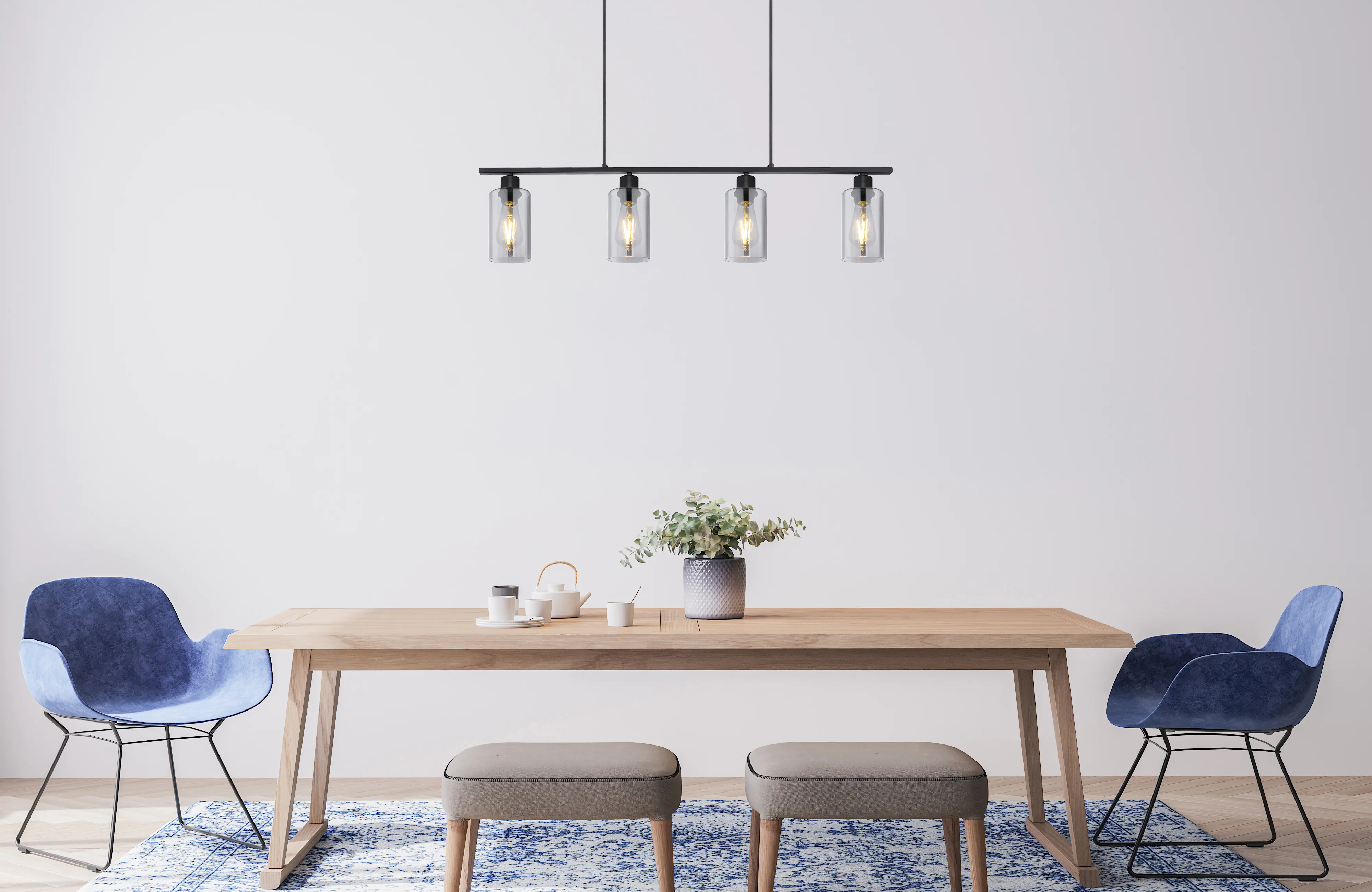 Globo 4er Hängeleuchte Hadera schwarz 98 x 10 cm 4 x E 27 max. 60 W dimmbar