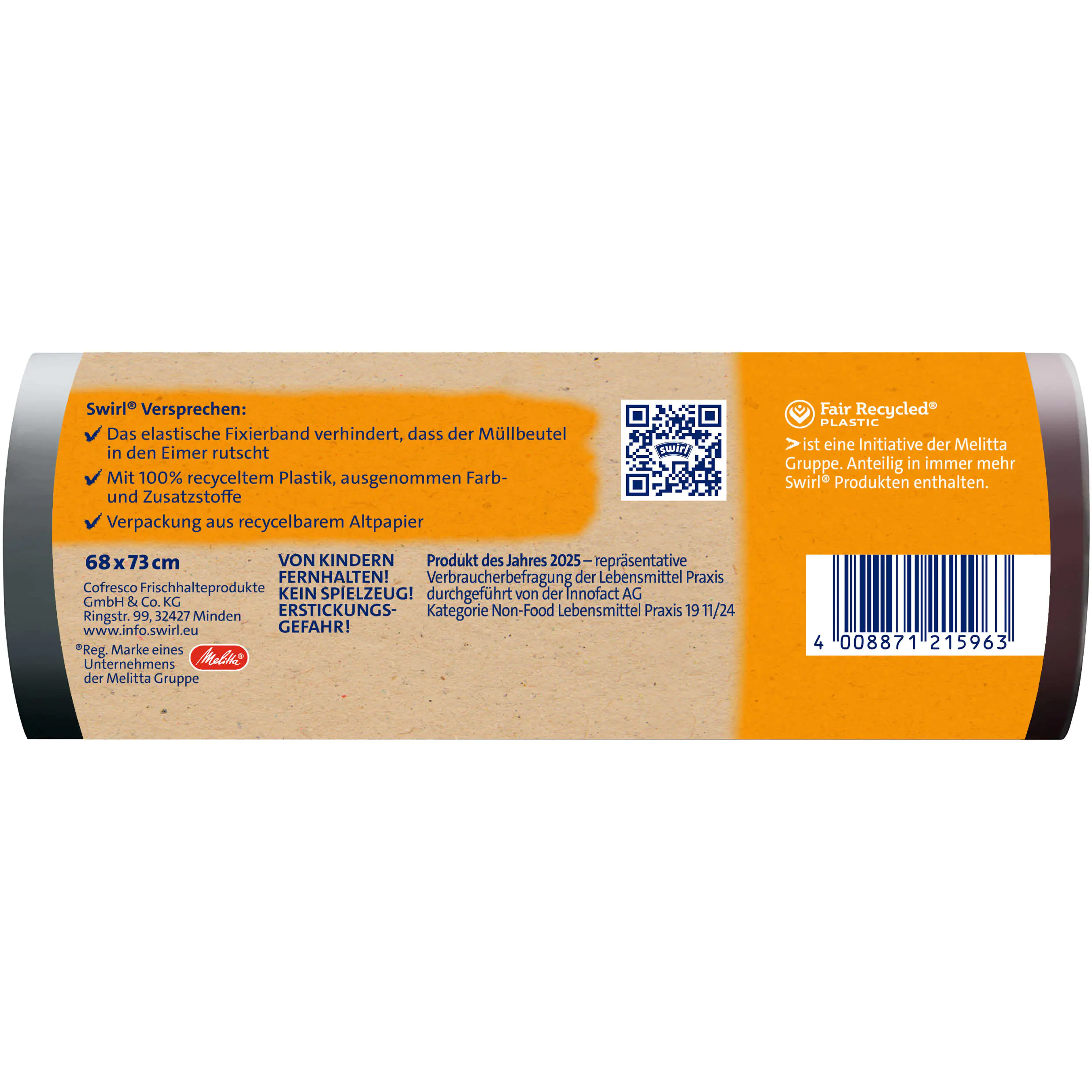 Swirl® Fixierband-Müllbeutel 60 L Reißfest & Dicht