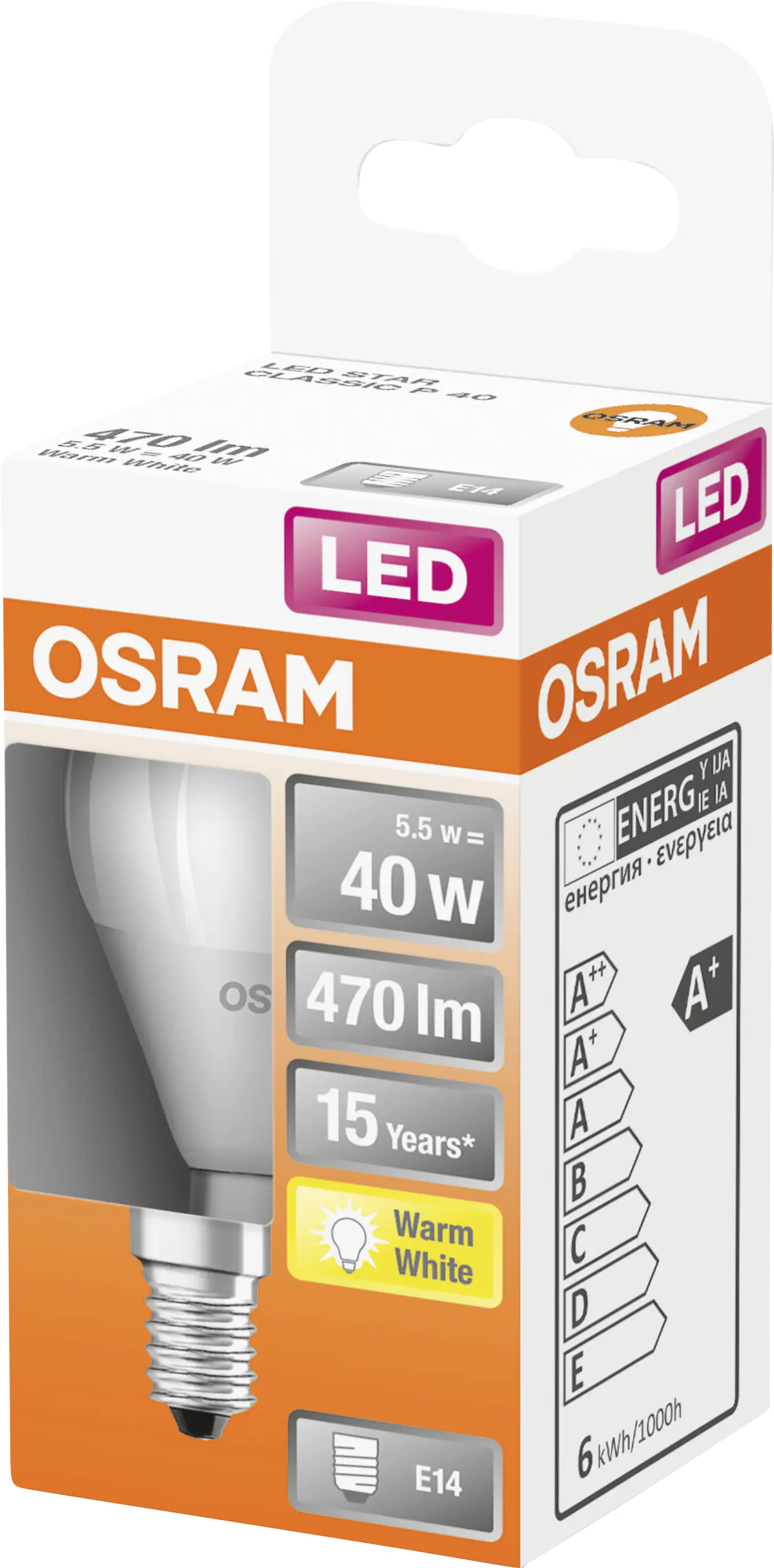 Osram LED Leuchtmittel Star Classic P40 E14 4,9 W warmweiß, weiß matt