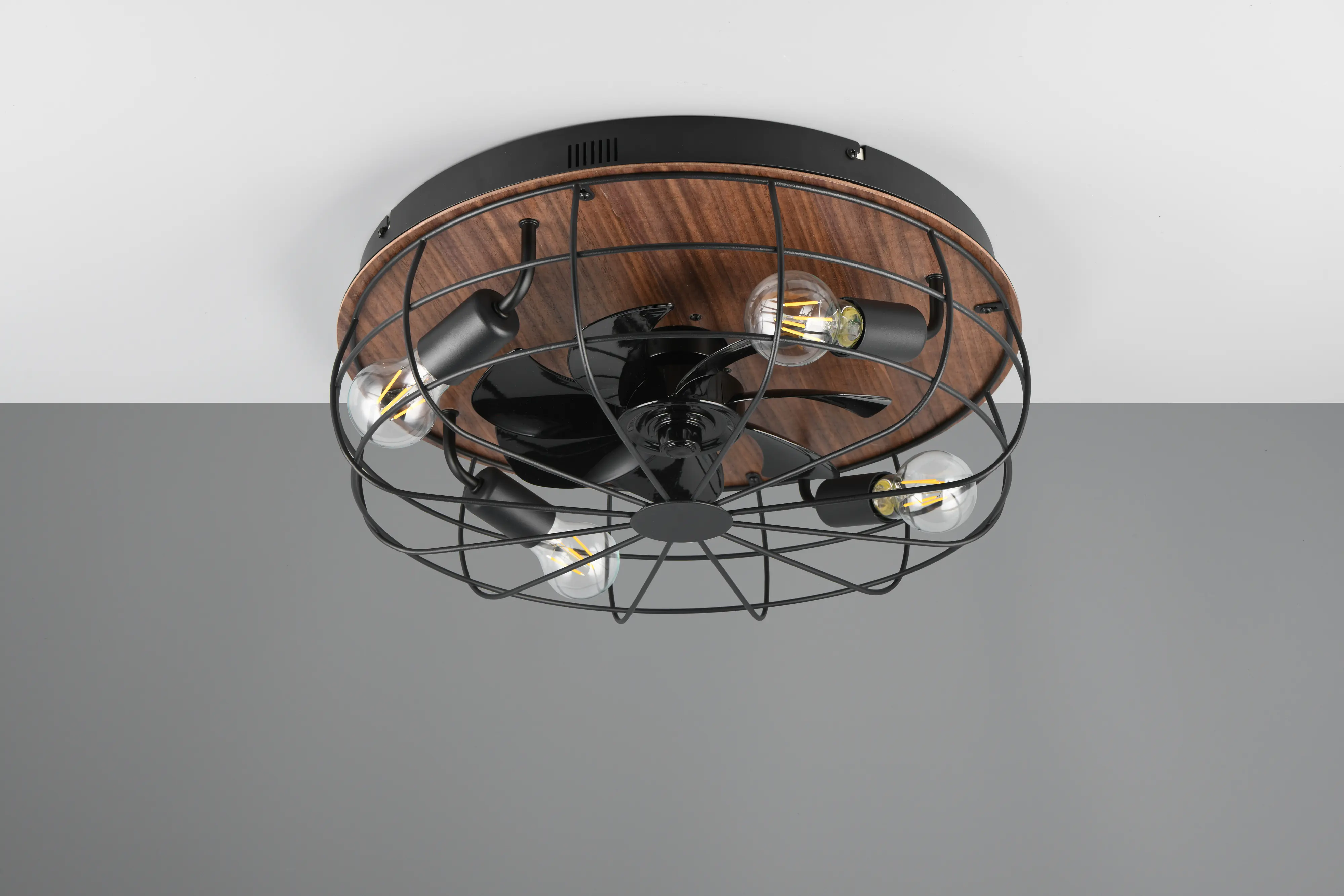 Trio Deckenleuchte Trondheim mit Ventilator Ø 50 x 21,5 cm braun/schwarz matt