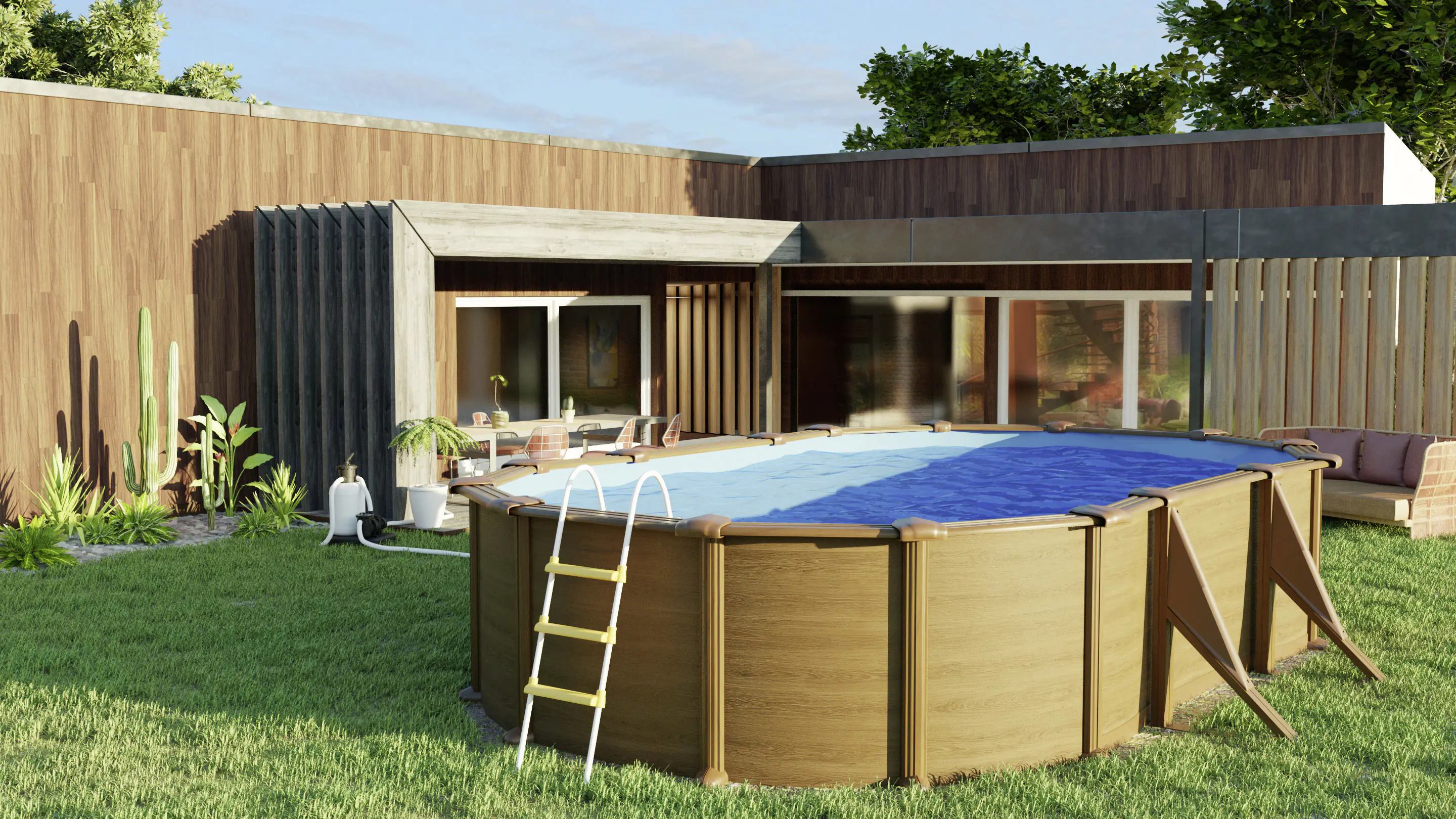 Gre Stahlwandpool Pacific oval 610 x 375 x 120 cm Holzdekor Gre Stahlwandpool Pacific oval 610 x 375 x 120 cm Holzdekor