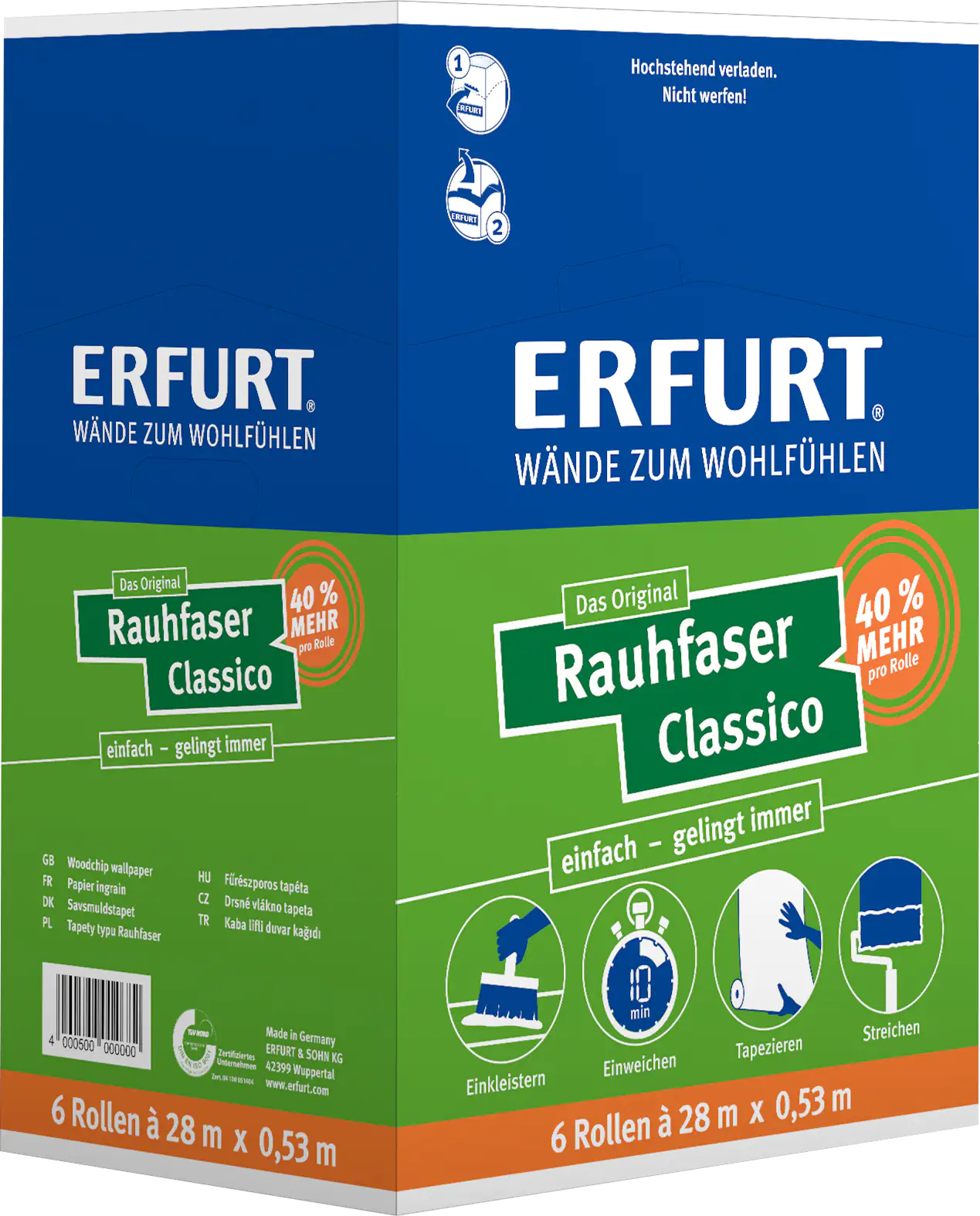 4000599016334_01 Erfurt Rauhfaser Classico Jubiläumsrolle weiß 0,53 X 28 m