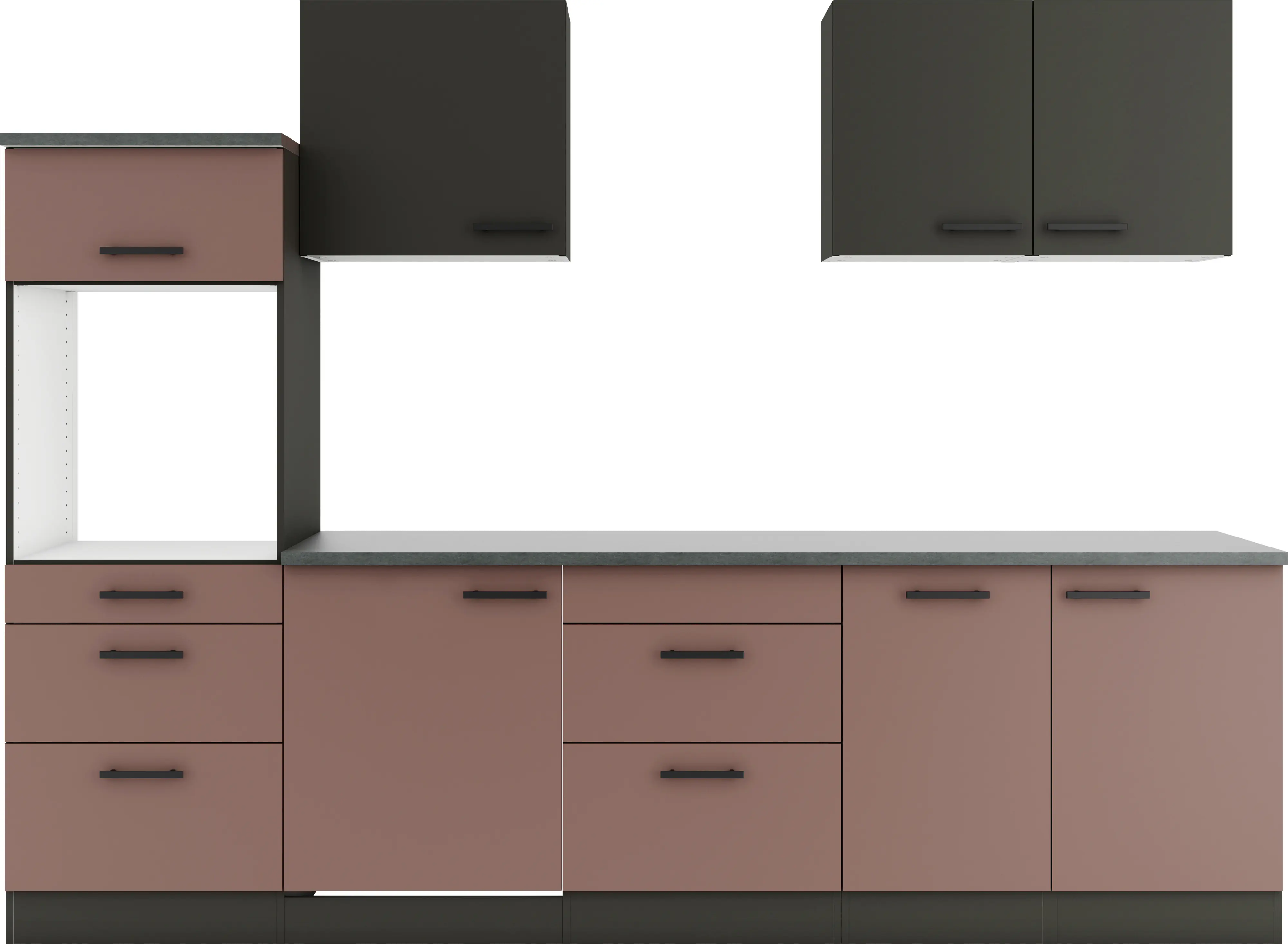 Optifit Küchenzeile Madrid 420/Nizza 407 ohne Geräte anthrazit/rostrot 270 cm