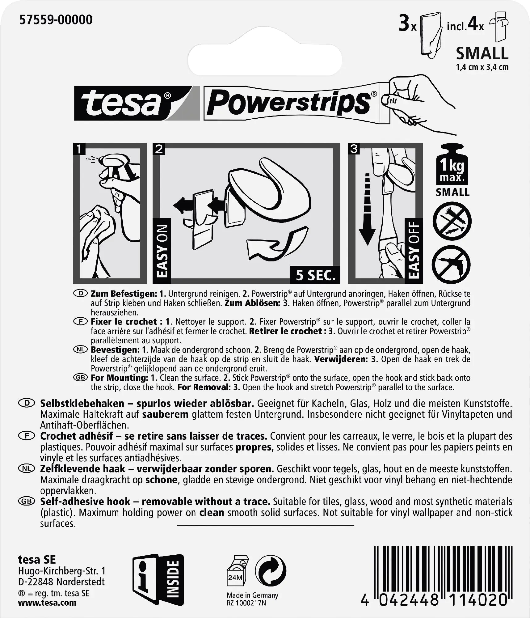 tesa Haken Powerstrip Small 3er-Set, trend
