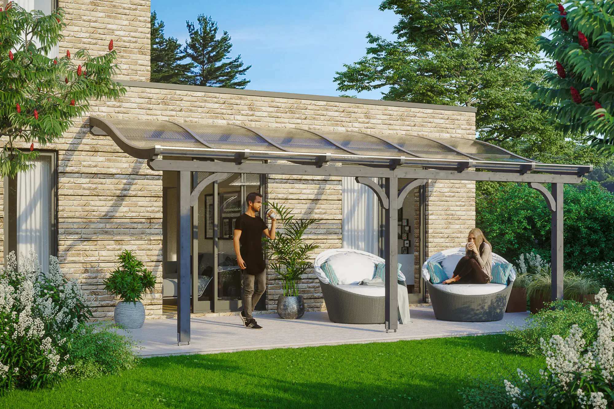 SKAN HOLZ Terrassenüberdachung Venezia 648 x 389 cm lasiert in Schiefergrau