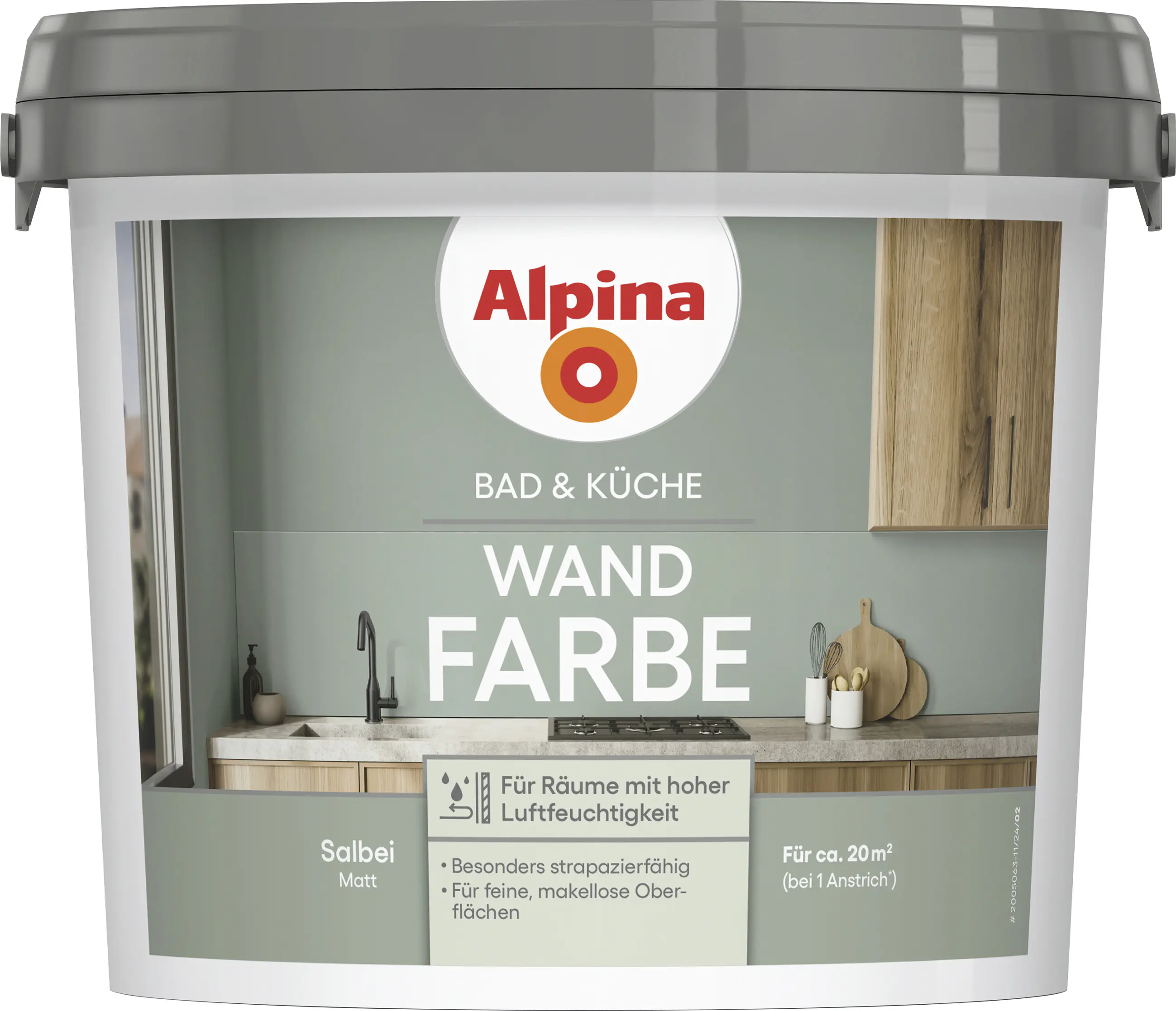 Alpina Wandfarbe für Küche & Badezimmer Salbei 2,5 L