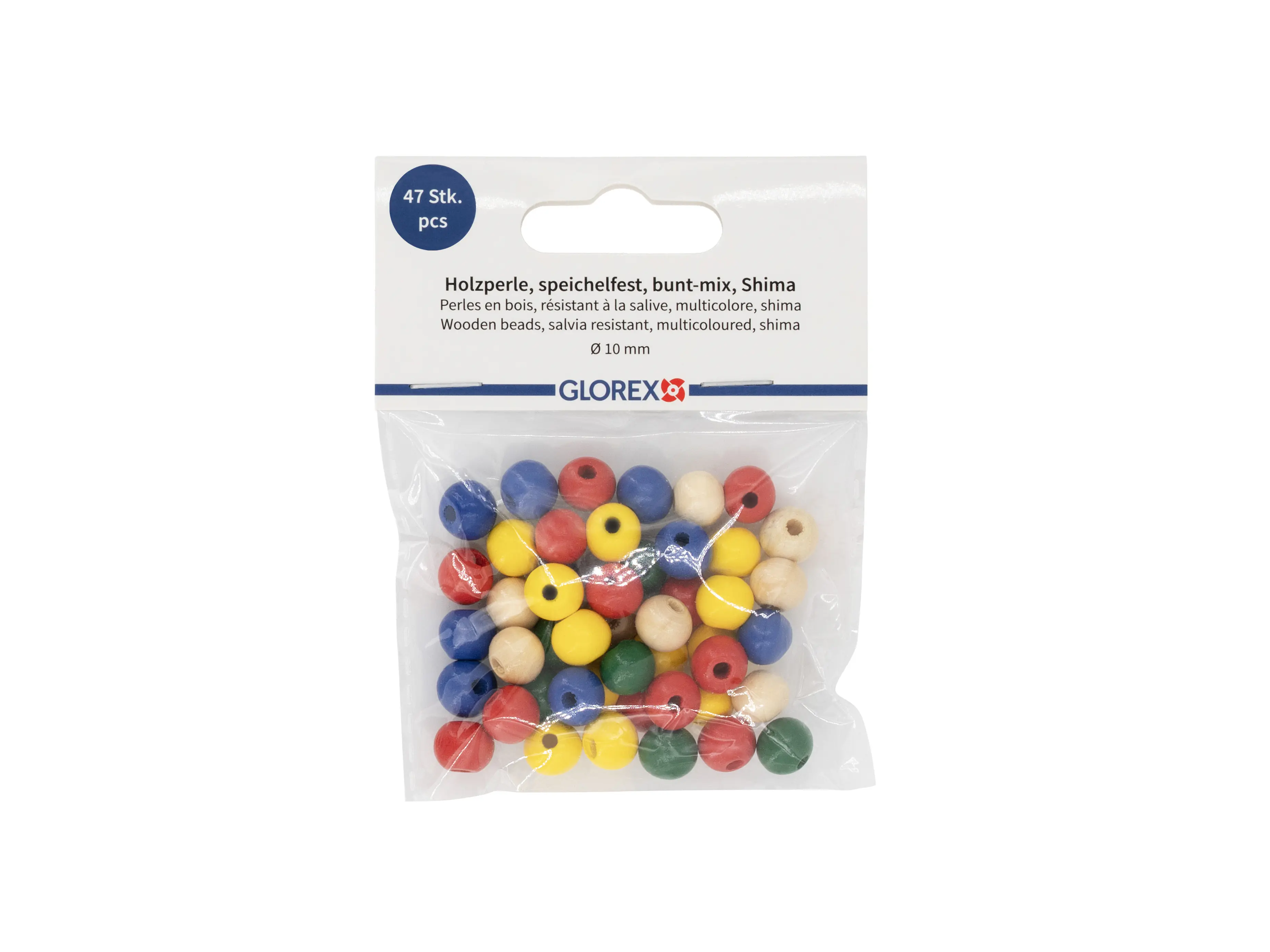 Glorex Holzperlen bunt mix 10 mm - 47 Stück 