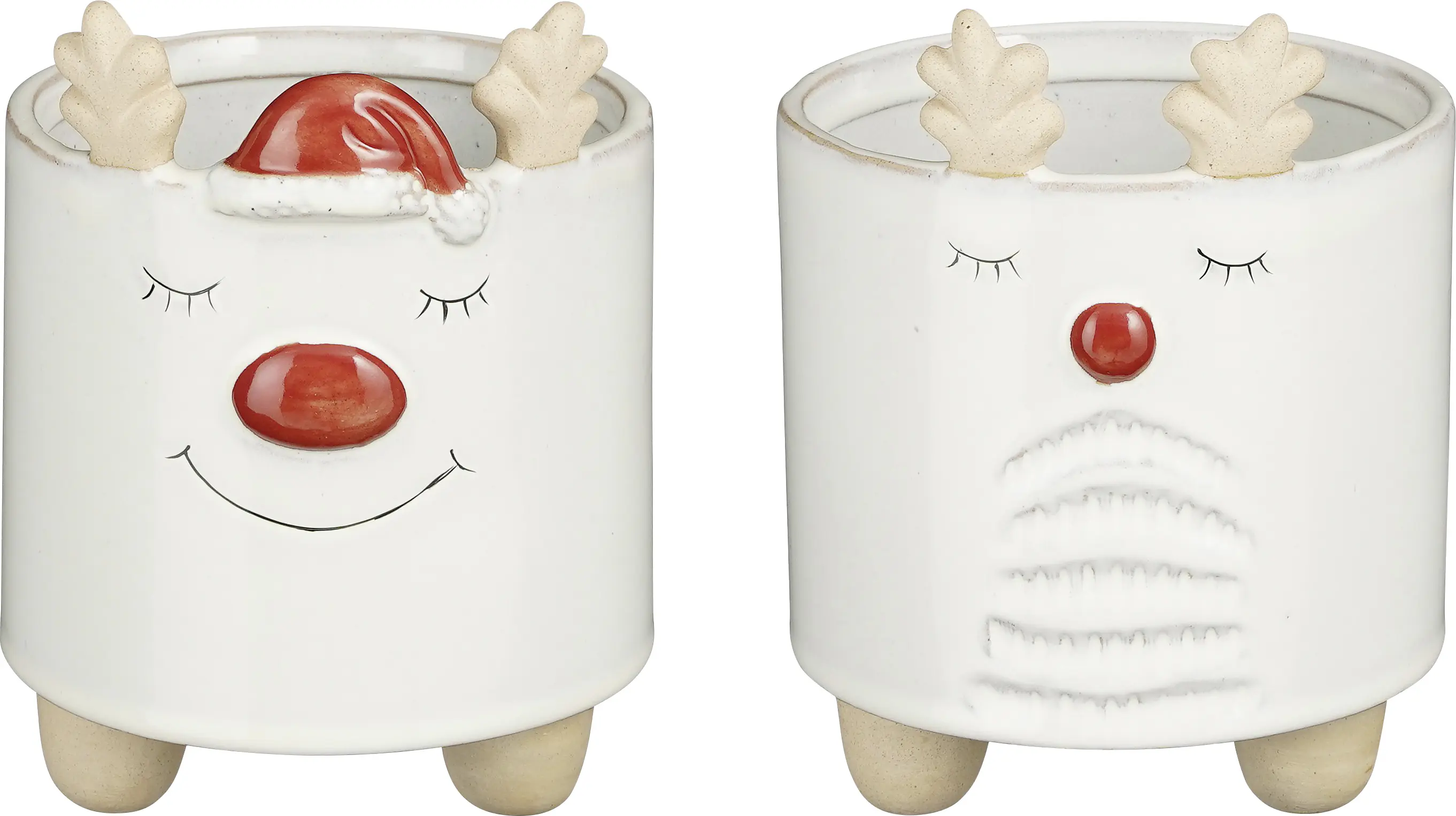 House of Seasons Übertopf Keramik Rentier weiß Ø 14 x 18 cm 2-fach sortiert