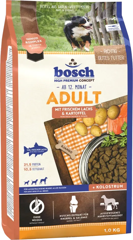 Bosch Trockenfutter für Hunde Adult 1 kg mit Lachs & Kartoffel Bosch Trockenfutter für Hunde Adult 1 kg mit Lachs & Kartoffel