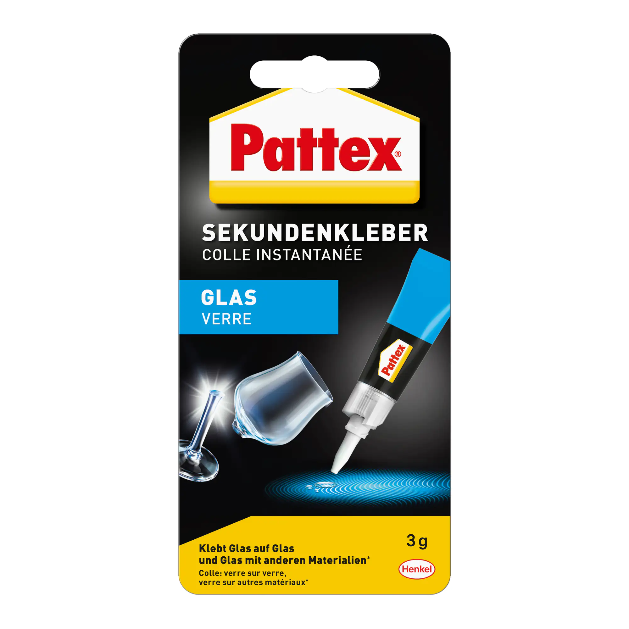 Pattex Sekundenkleber Glas Flüssig 3 g Tube, trocknet transparent
