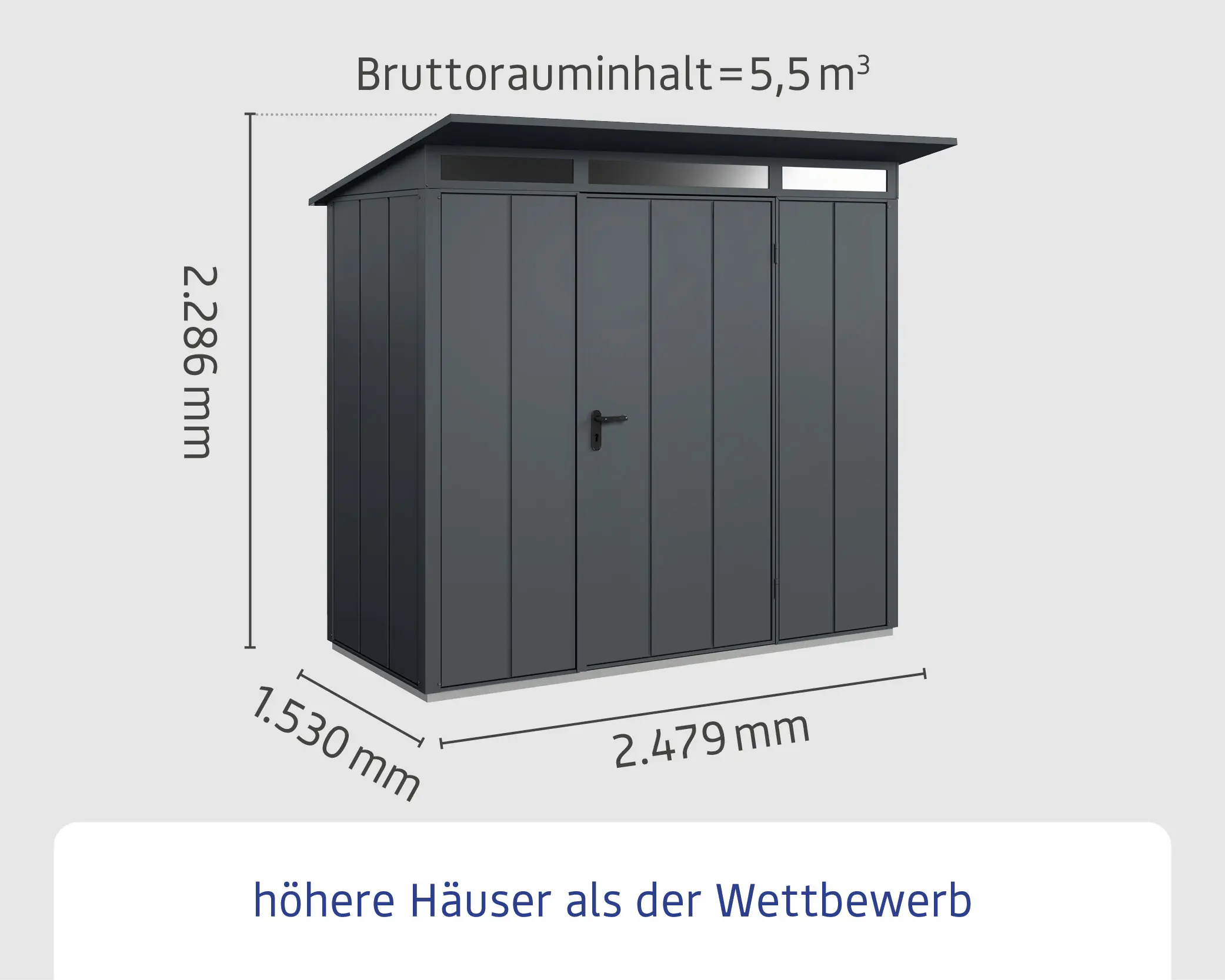 EcoStar Gerätehaus Elegant-P Typ 1 anthrazitgrau 247,9 x 153 x 228,6 cm