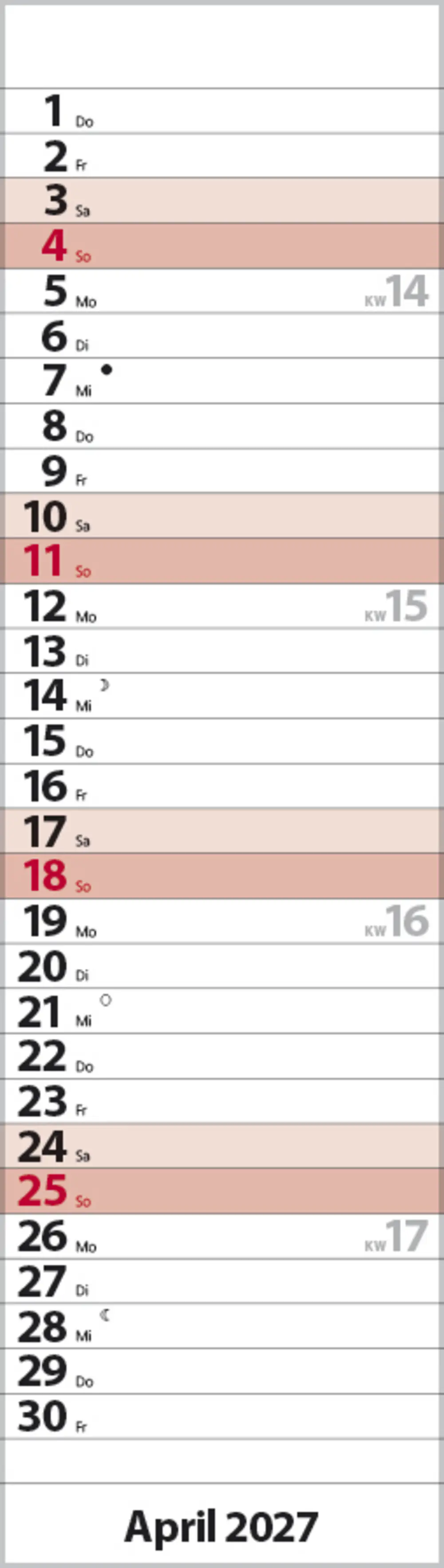 Korsch Kalender Streifenplaner Mini 2027 rot