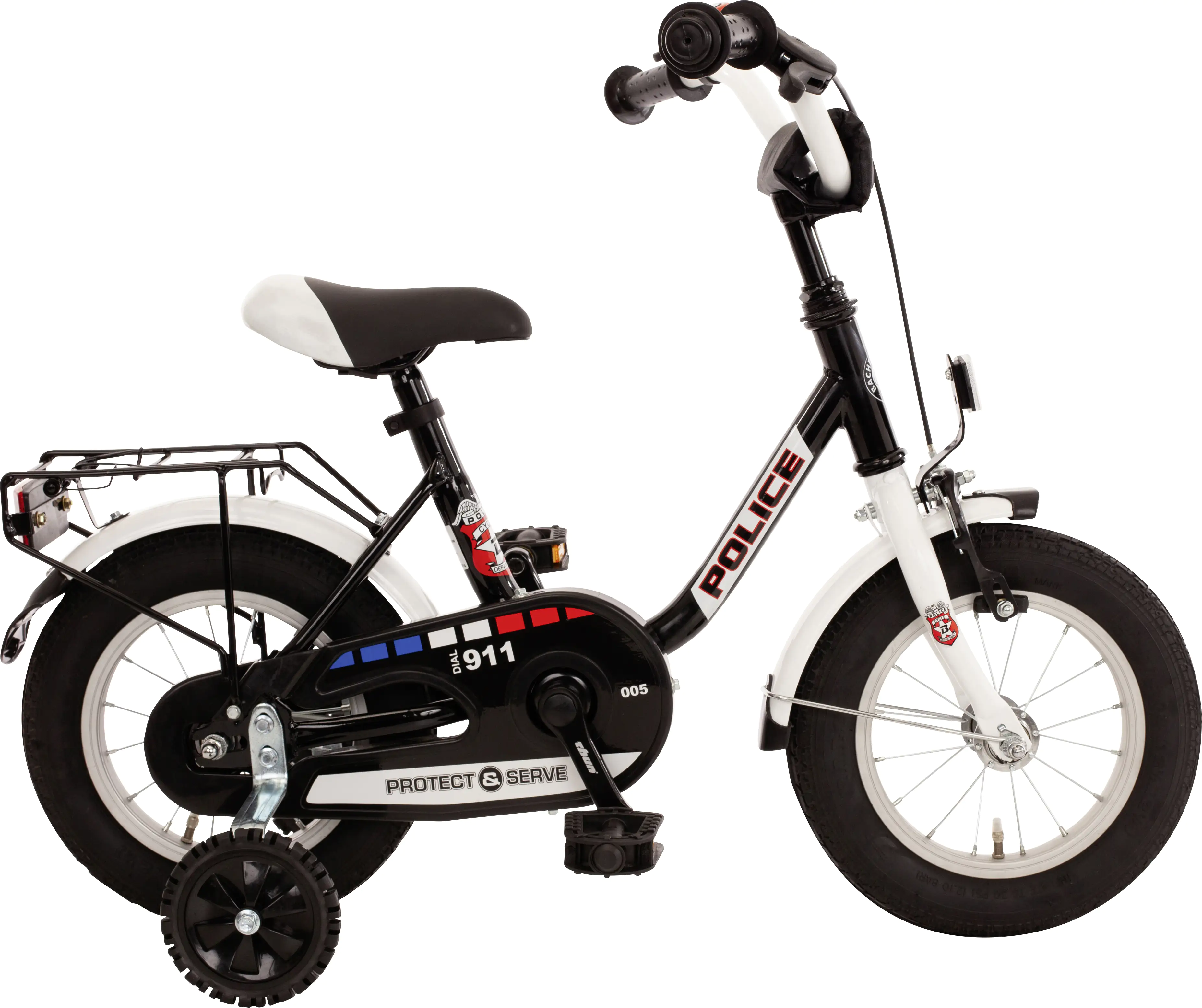 Bachtenkirch Kinderfahrrad Police Tiefeinsteiger 12,5 Zoll schwarz weiß