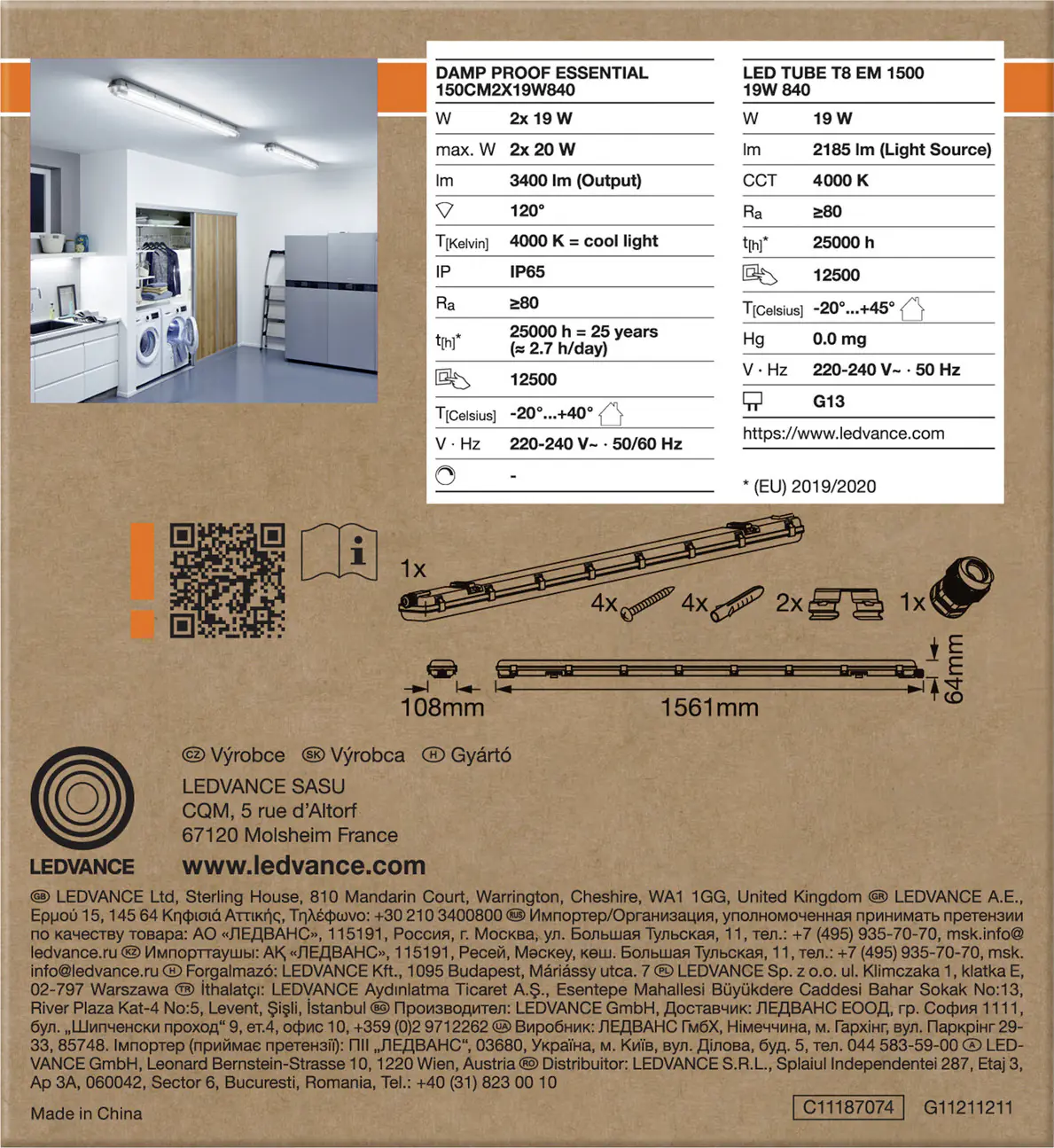 Osram Feuchtraumleuchte Damp proof Essential 2x 19Watt 150 cm