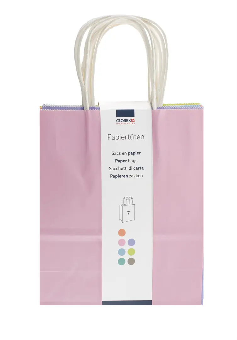 Glorex Papiertragetasche mit Kordelgriff pastell 7 Stk. 18 x 21 cm