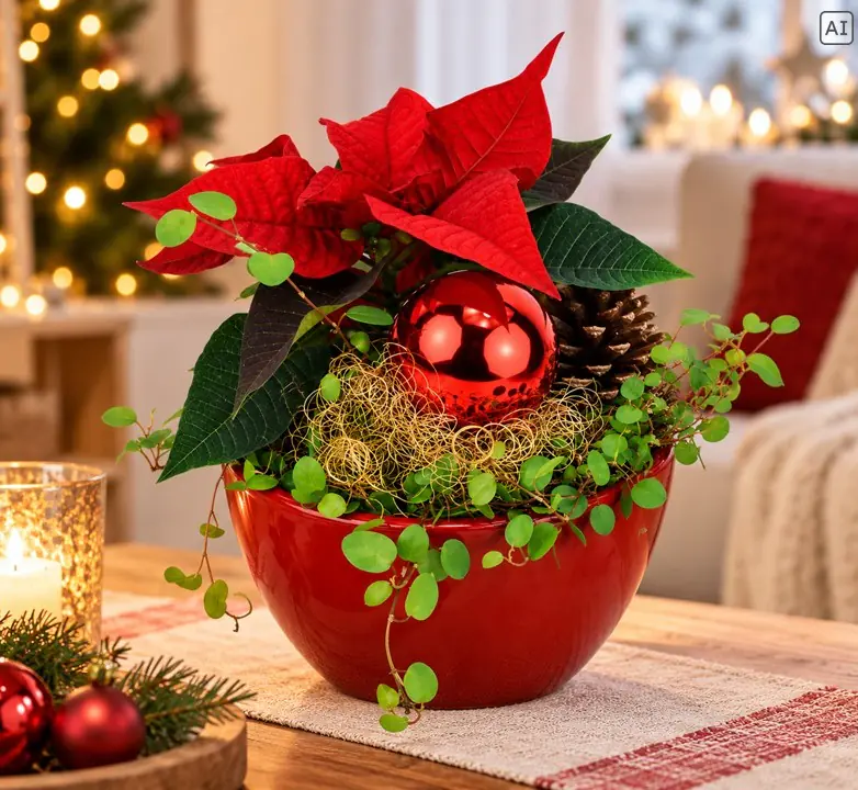 Weihnachtliches Arrangement X-Mas Schale bepflanzt
