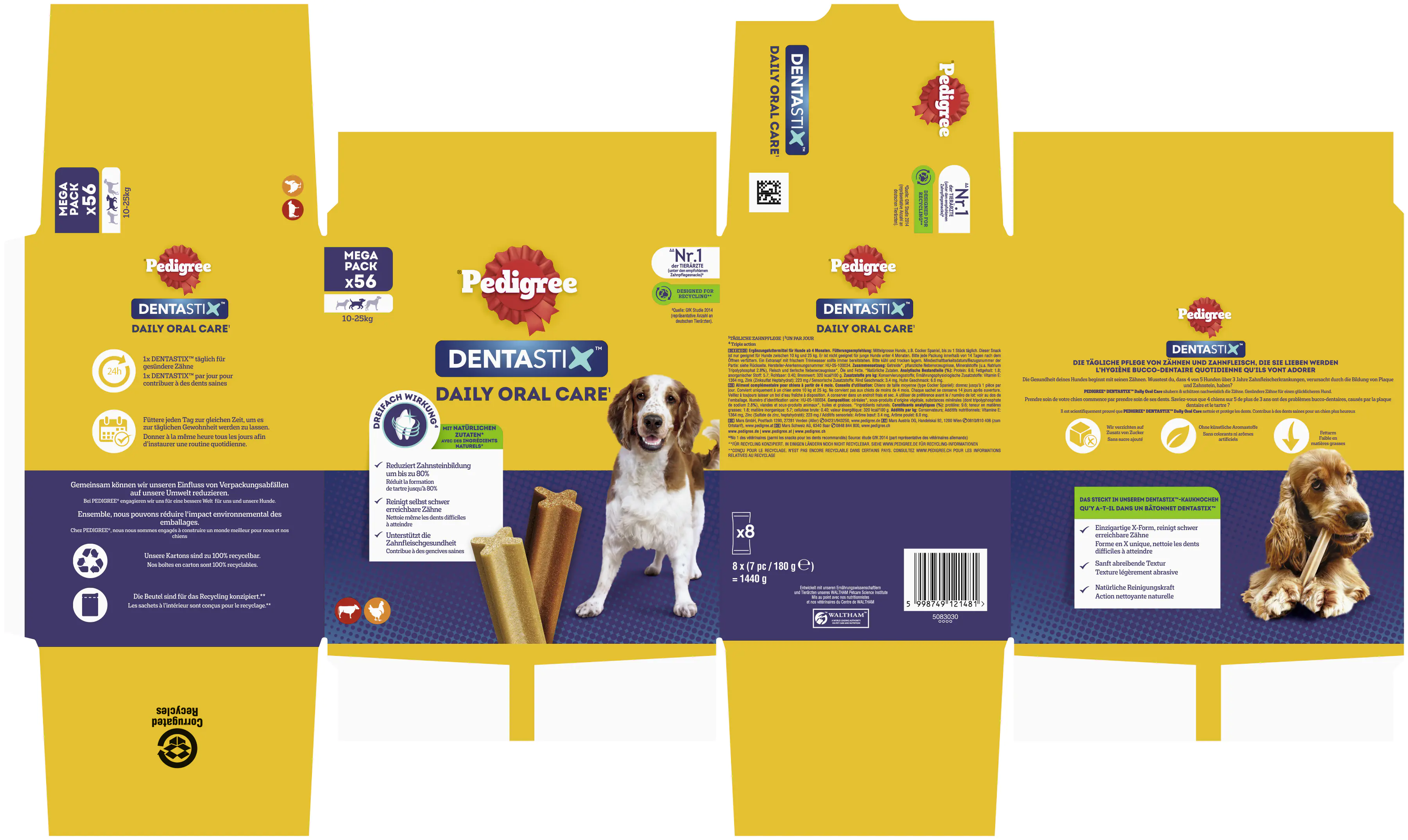 Pedigree Dentastix Beutel für mittlere Hunde Multipack 8 x 7 Stück