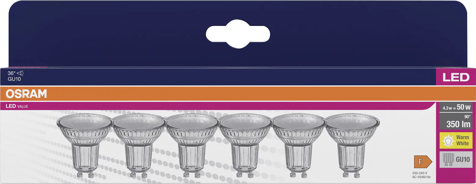 Osram LED Reflektor PAR16 GU10 4,3 W warmweiß klar 6er Pack