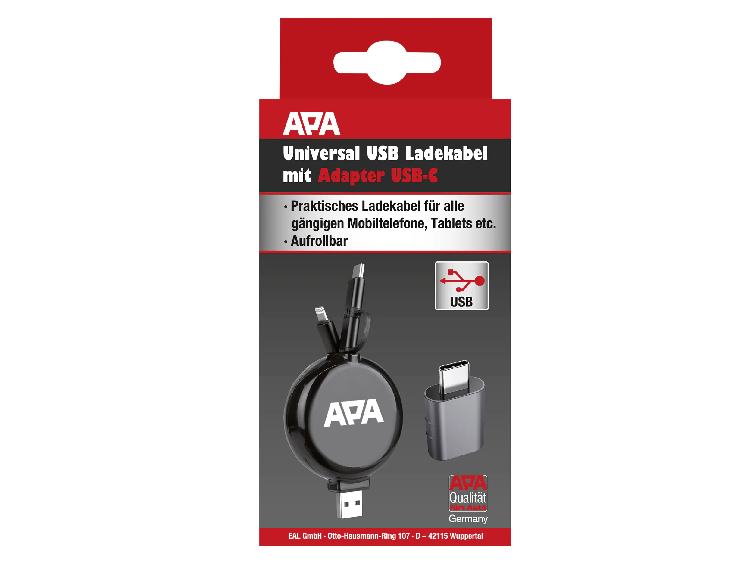 APA USB-Ladekabel Universal mit USB/USB-C Adapter