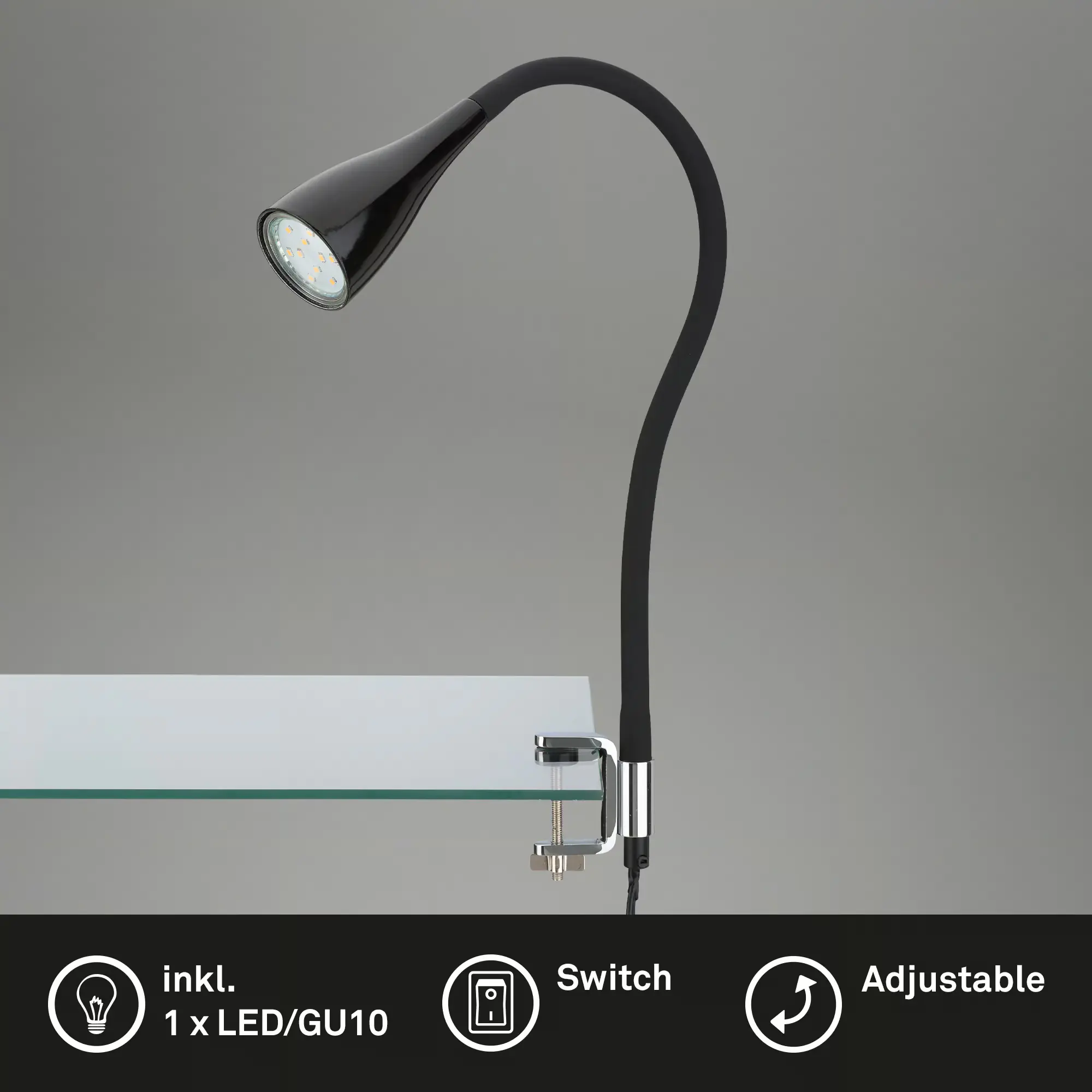 Briloner LED Klemmleuchte Elasti GU10, schwarz, warmweiß