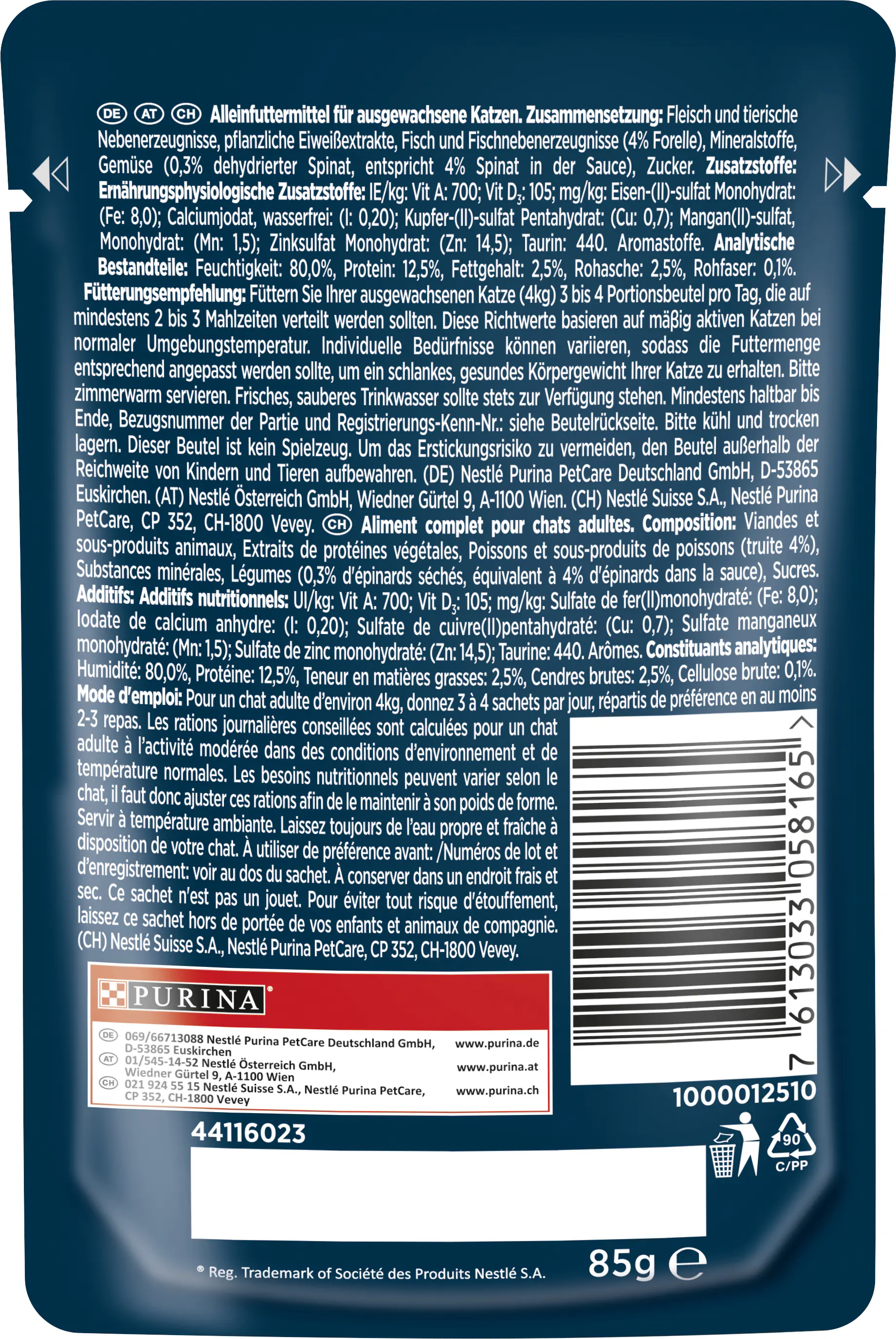 Gourmet Perle Erlesene Streifen Forelle in Sauce mit Spinat 85 g