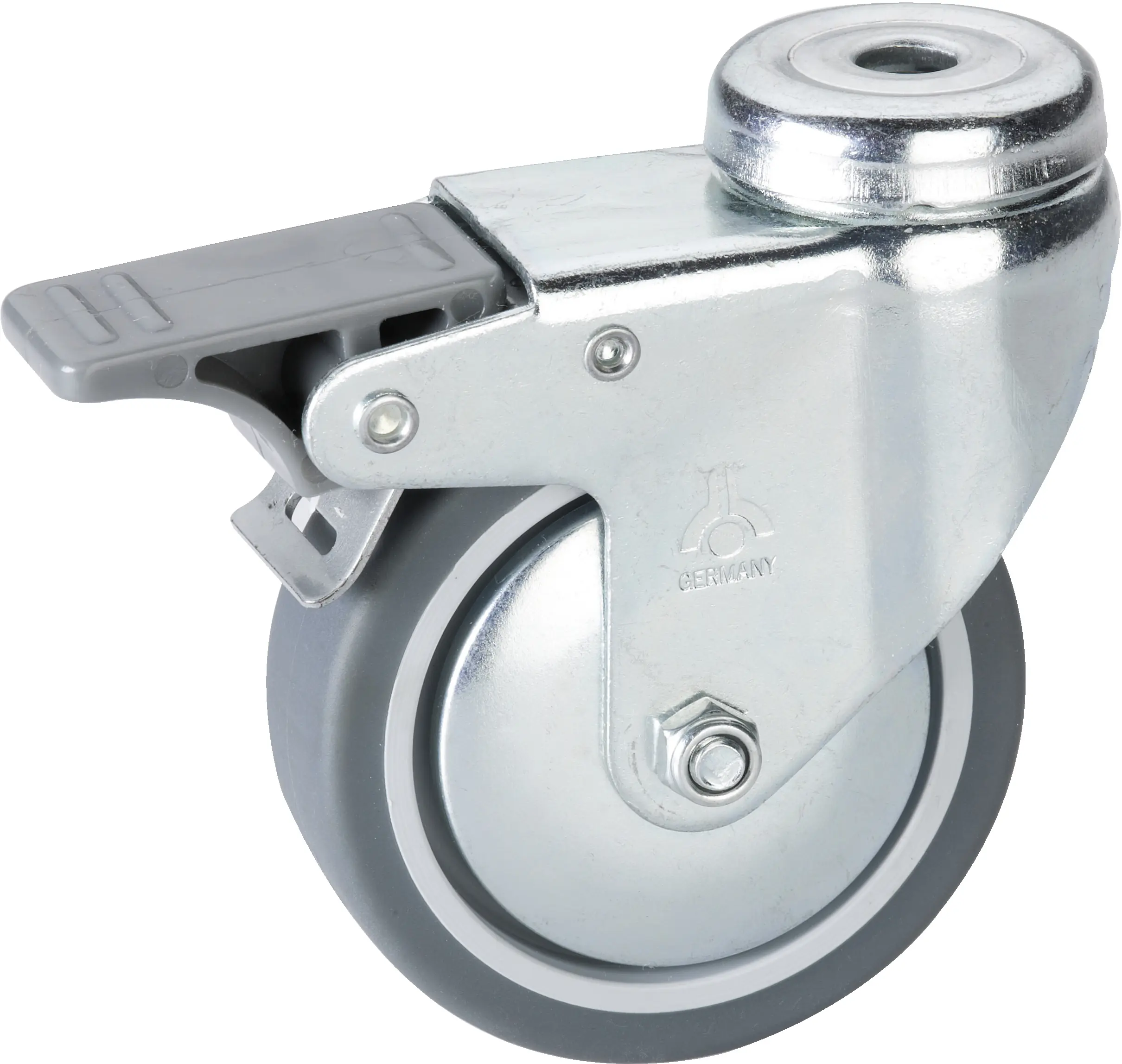 Lenkrolle mit Rückenloch und Totalfeststeller 100 x 25 mm, Tragkr. 55 kg