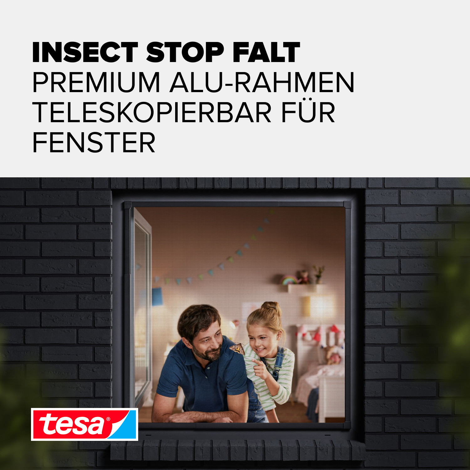 tesa Fliegenschutz-Fenster FALT 80 x 80 - 140 x 140 cm anthrazit/anthrazit