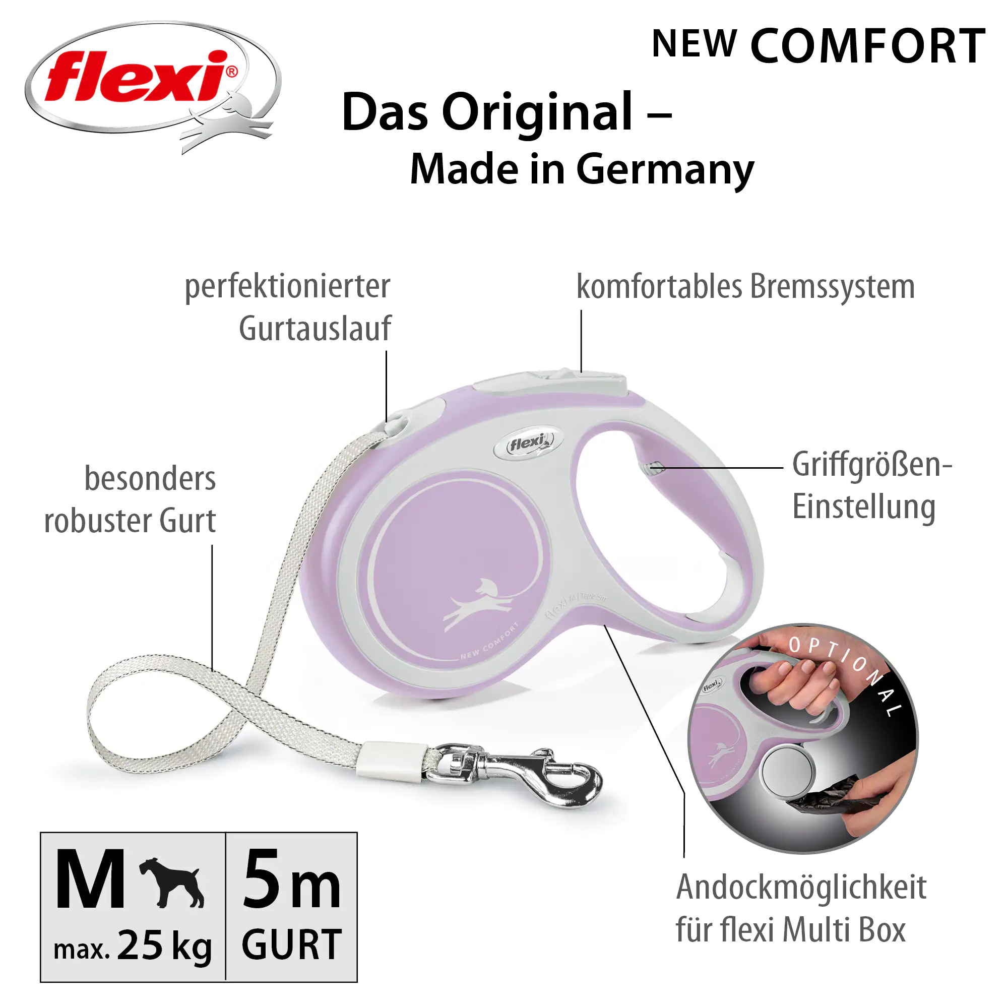 Flexi Hundeleine New Comfort rosa, Gurt