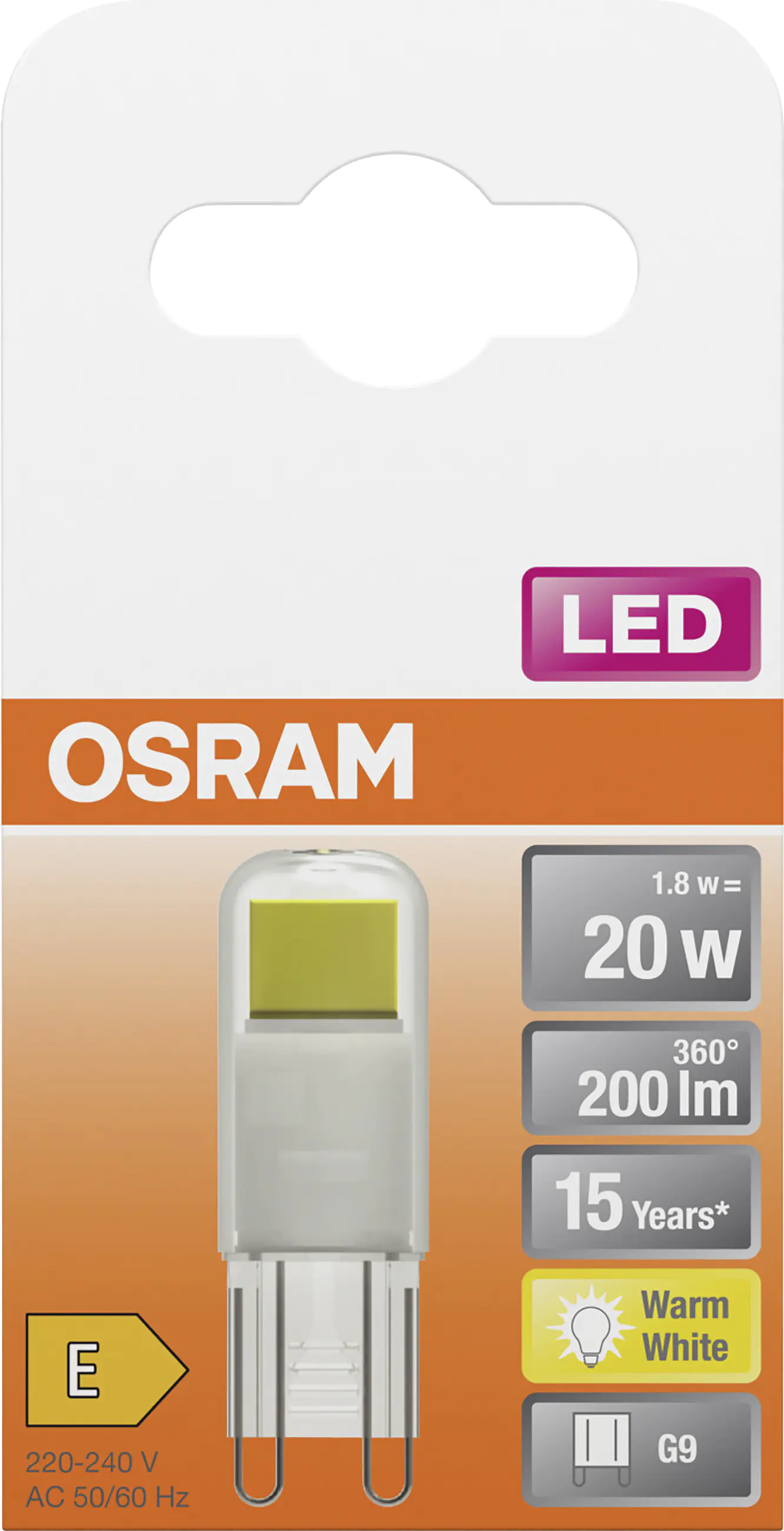 Osram LED Stiftsockellampe Pin20 G9 1,8 W warmweiß Osram LED Stiftsockellampe Pin20 G9 1,8 W warmweiß